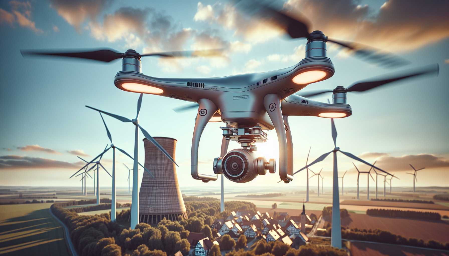 A drone inspecting a wind turbine in Germany