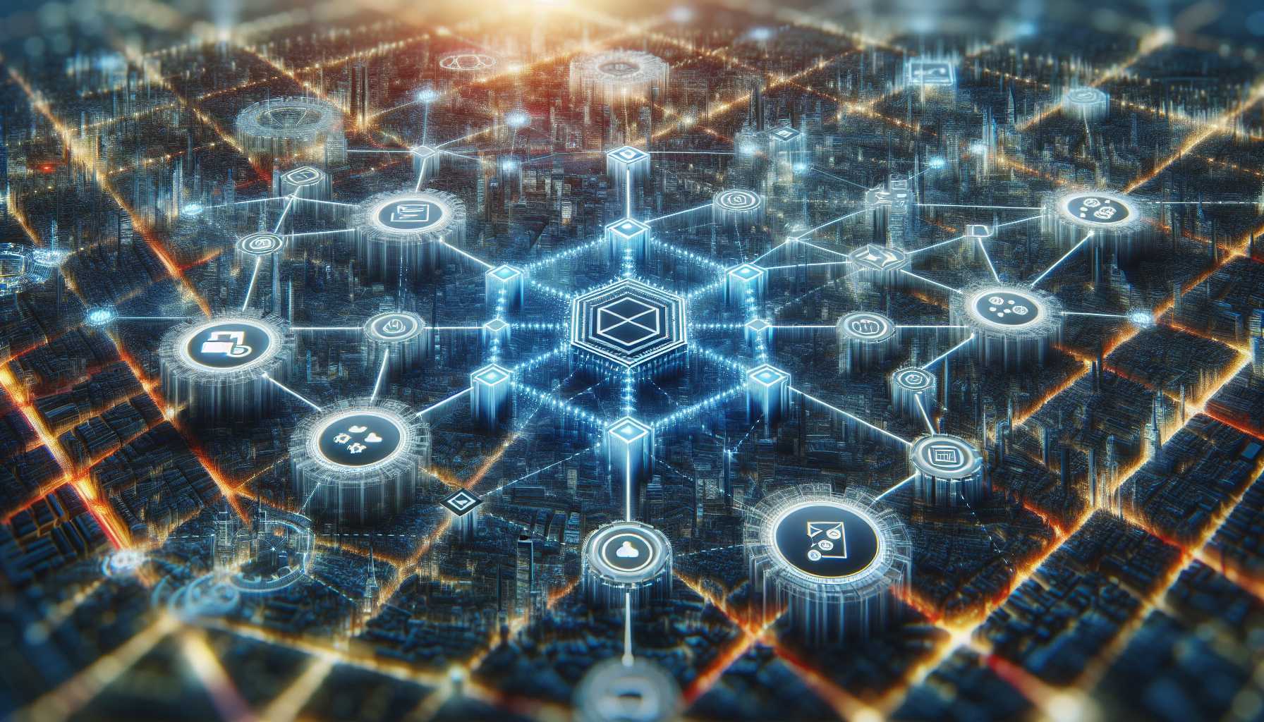 A network of interconnected blocks representing a blockchain system used for supply chain management in Germany.