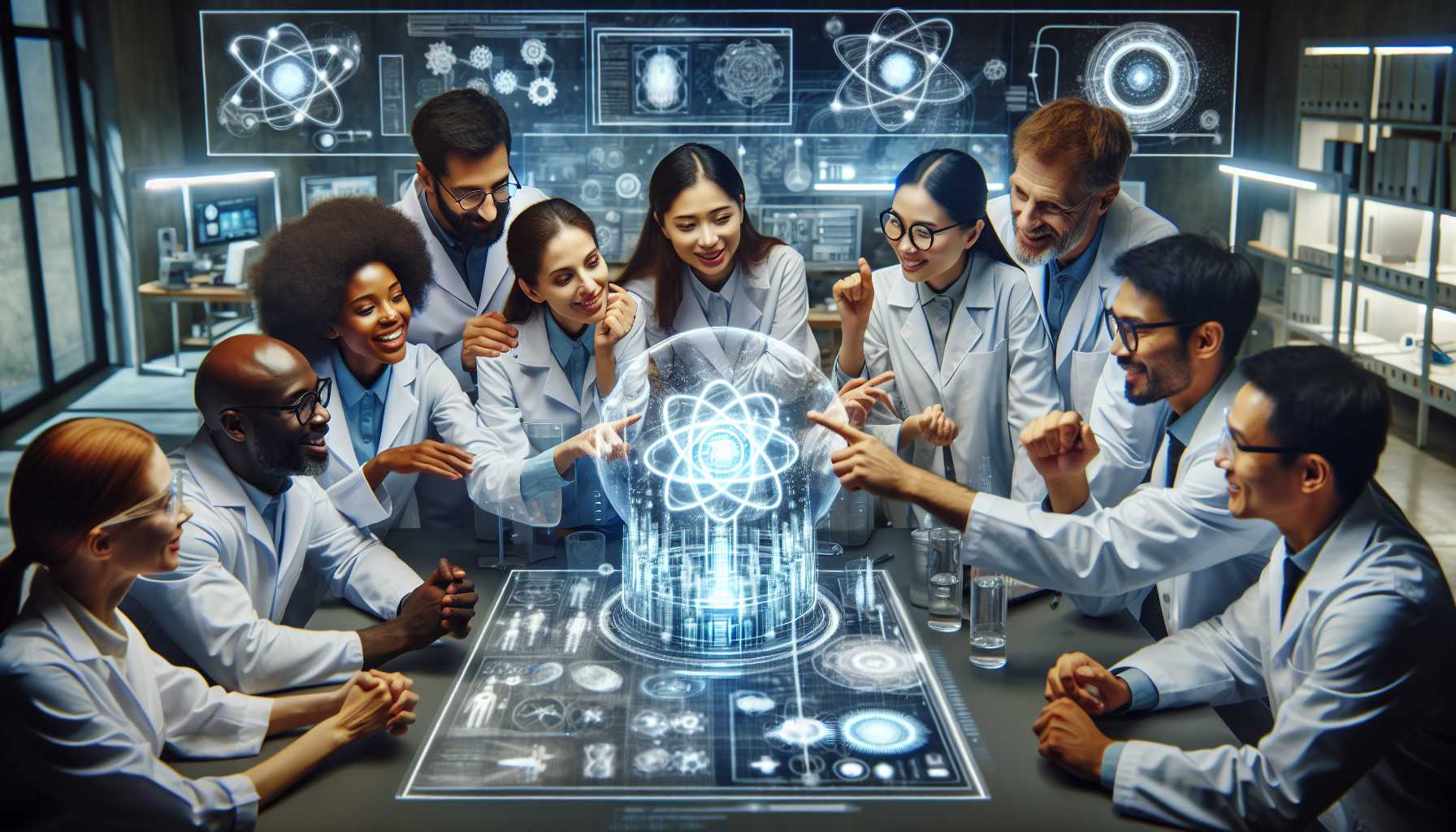 a diverse group of brilliant scientists collaborating on a fusion technology project