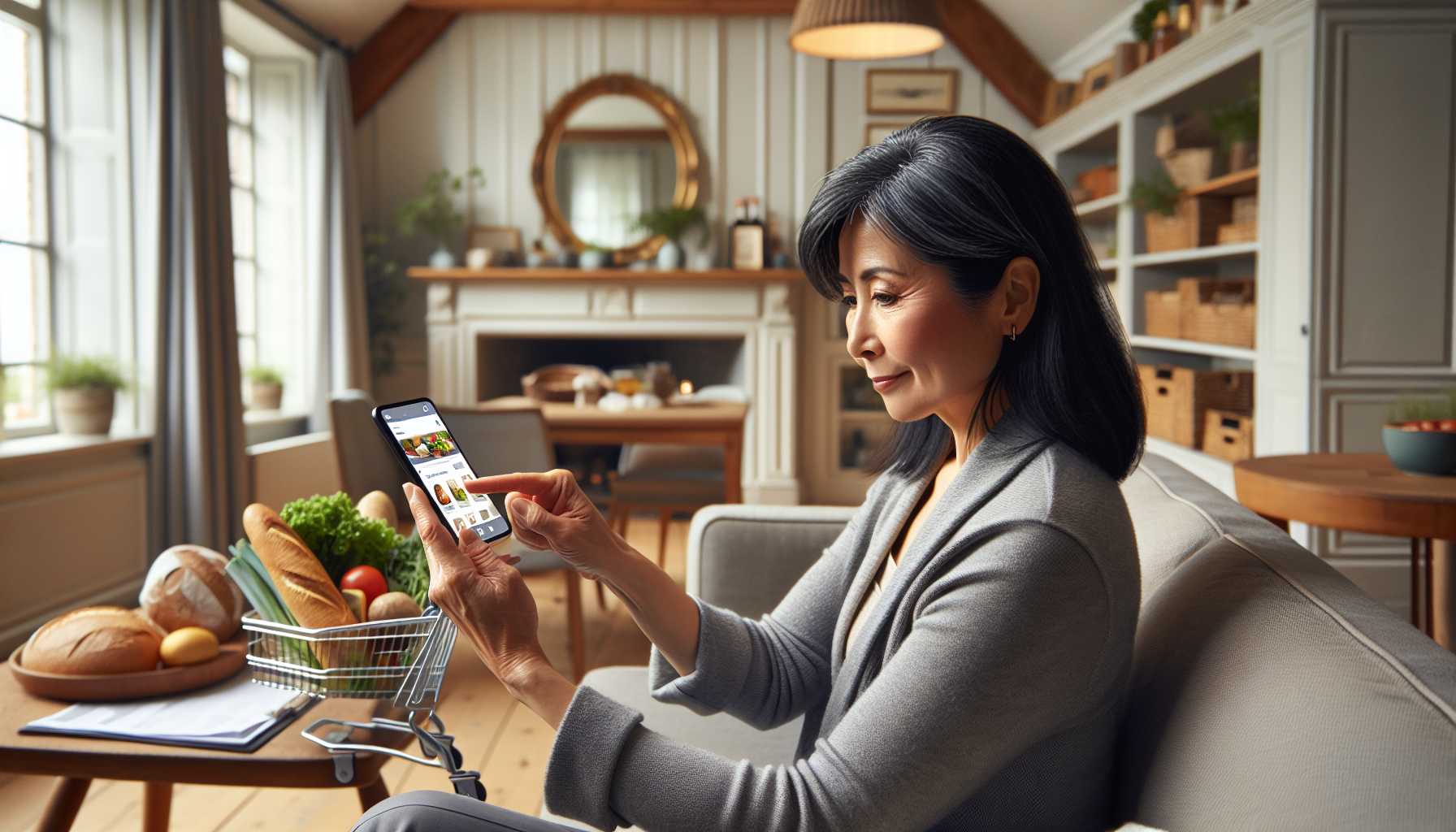 A person in Belgium using a smartphone to order groceries online