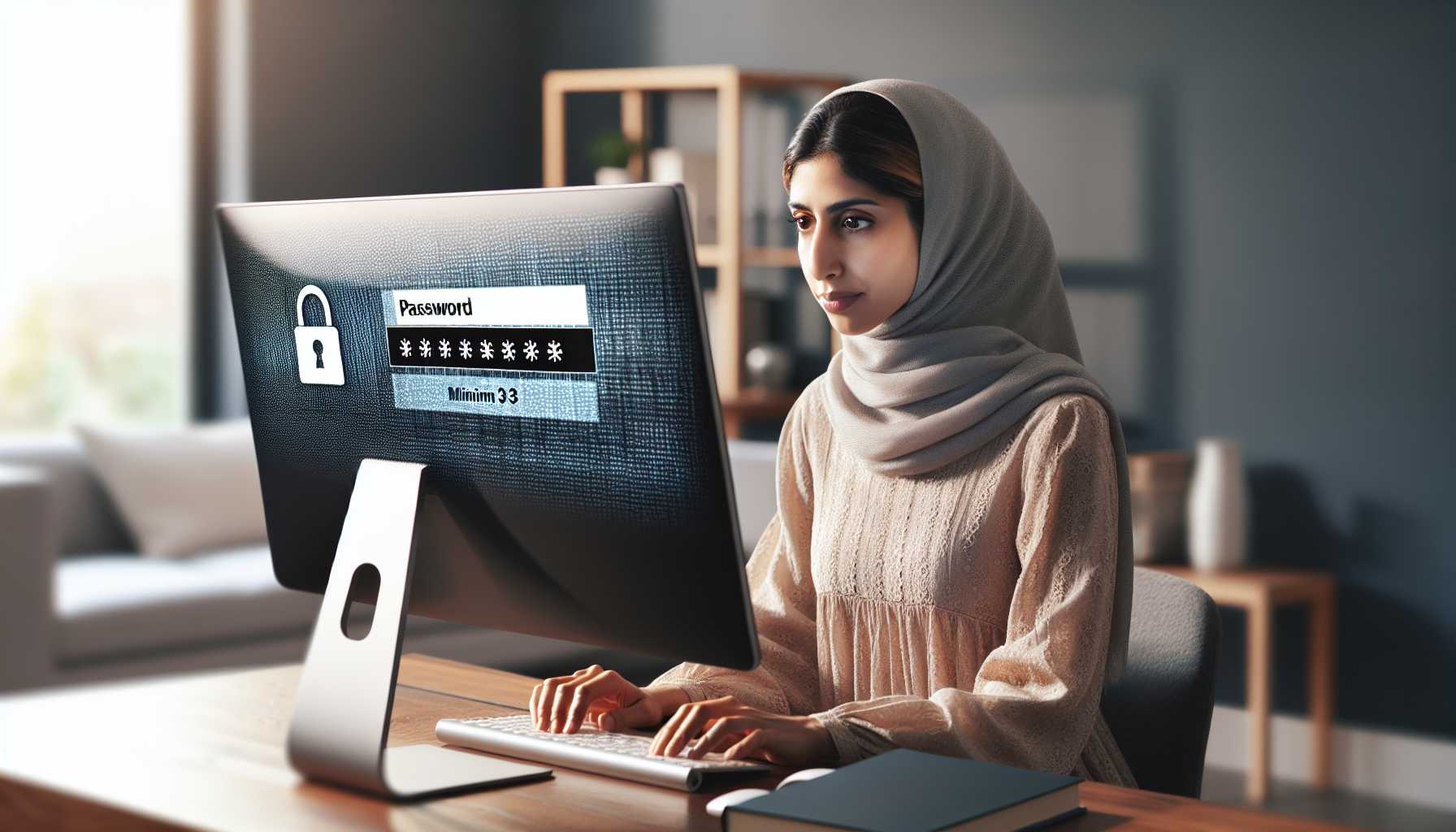 Person using a computer with a strong password