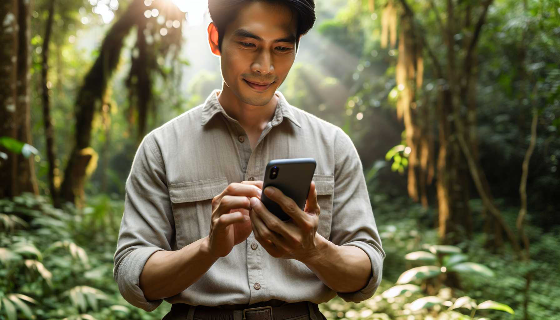 A person using a mobile phone to make a payment in Laos