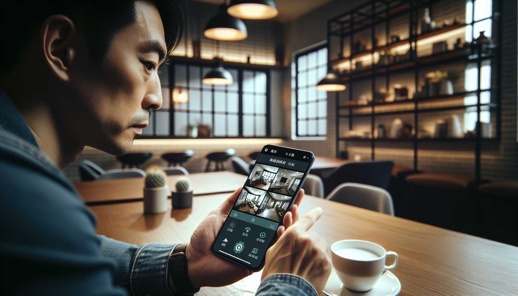 Person in China using a smartphone app to view a live feed from their home security camera