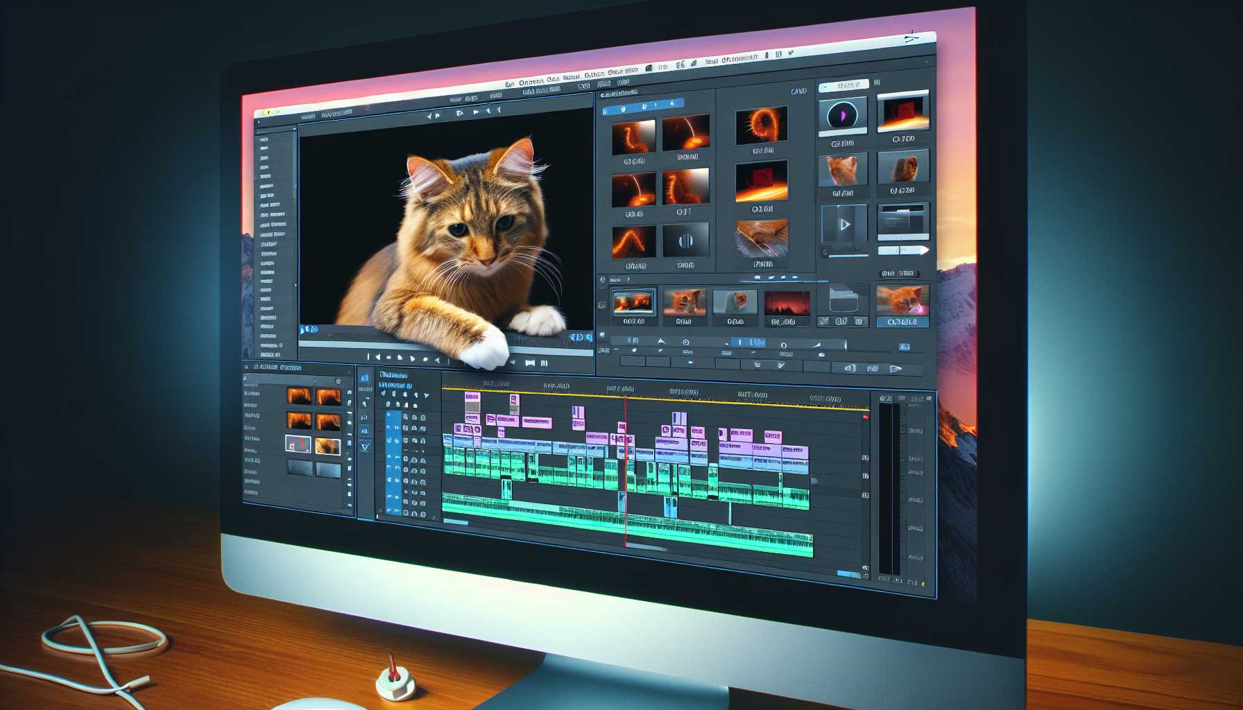 a happy cat editing a video on Kapwing