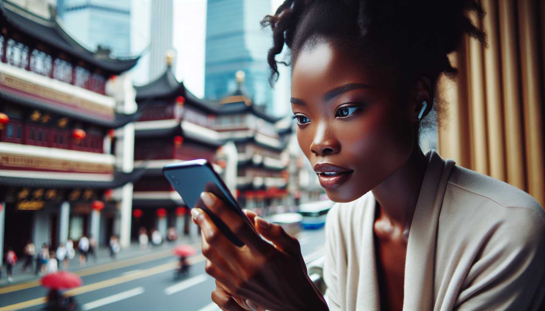 a person in China using a smartphone to learn a new language