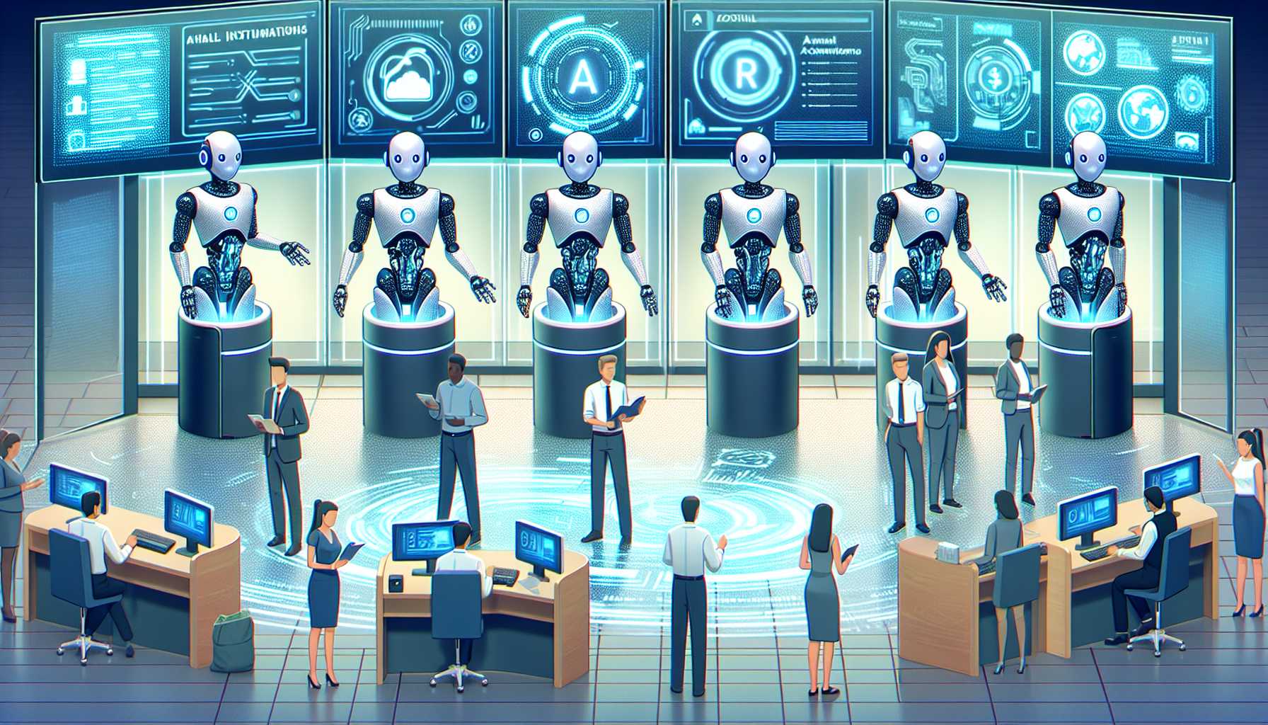 illustration of AI agents assisting banking customers