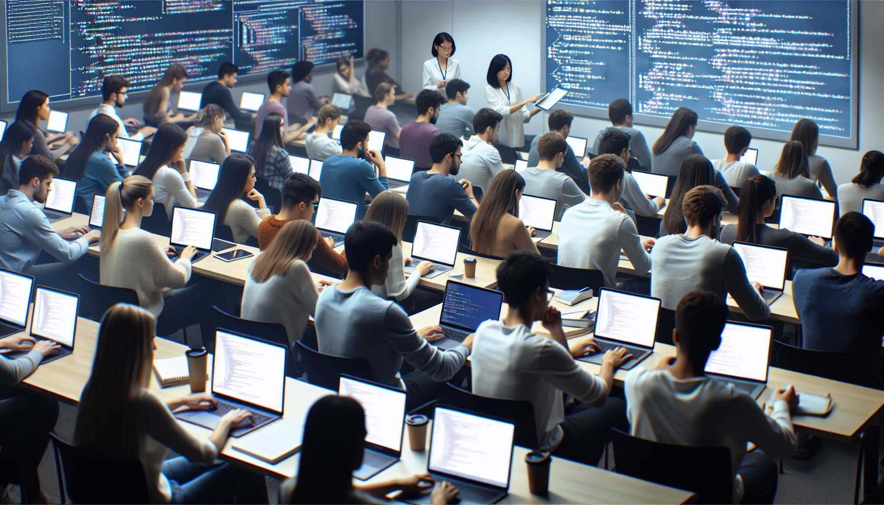 a university classroom with students learning programming