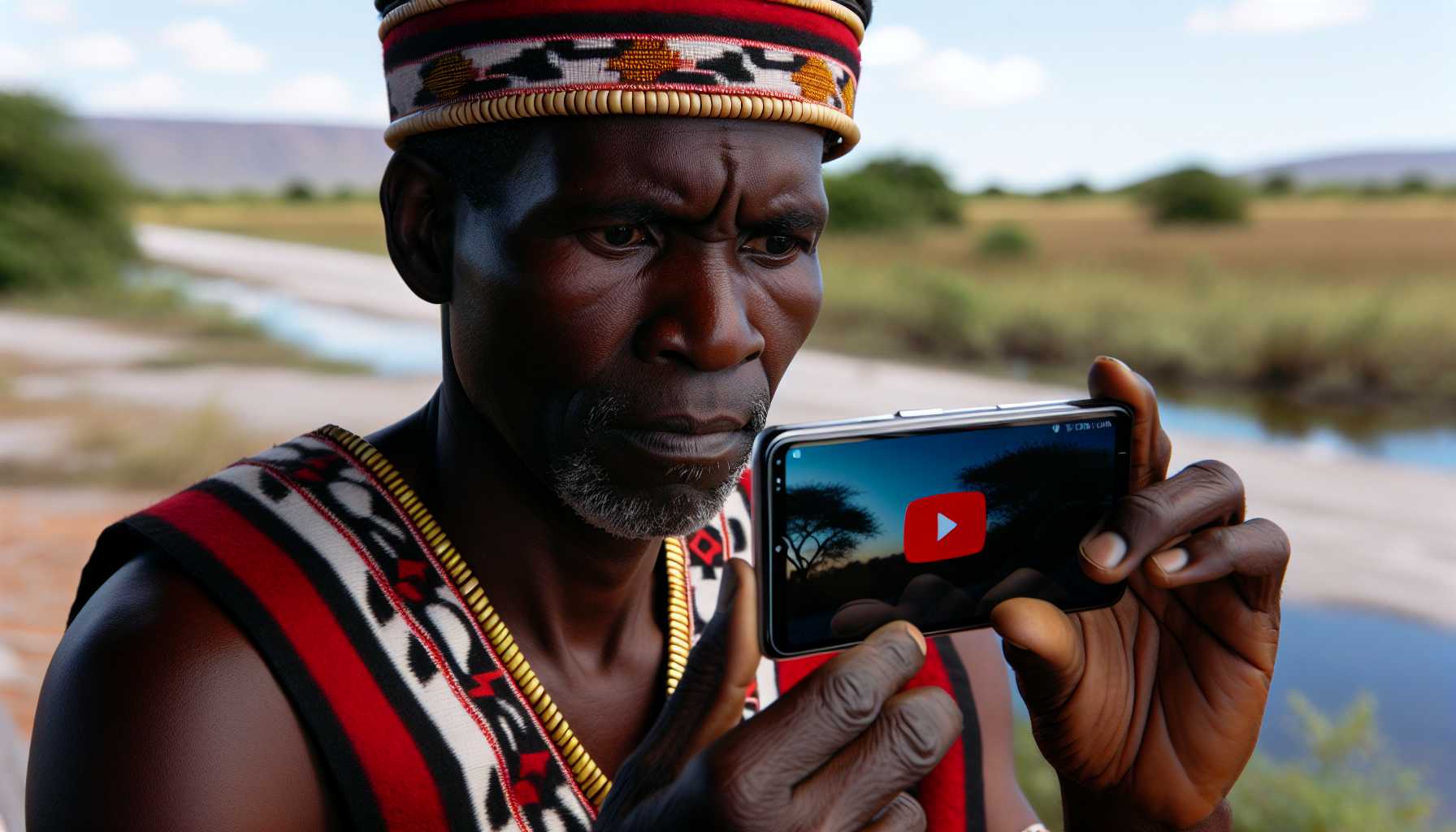 A person in Botswana using a smartphone to watch a video on YouTube.