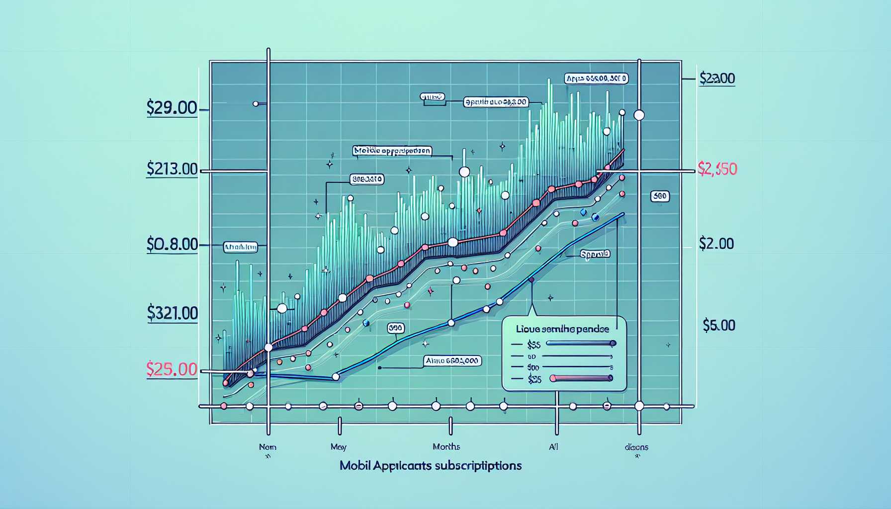 A graph showing the average monthly spend on app subscriptions in the USA.