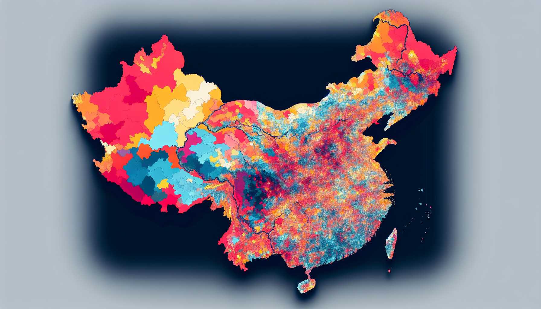 a map of China with different colored areas representing the coverage of different mobile network providers