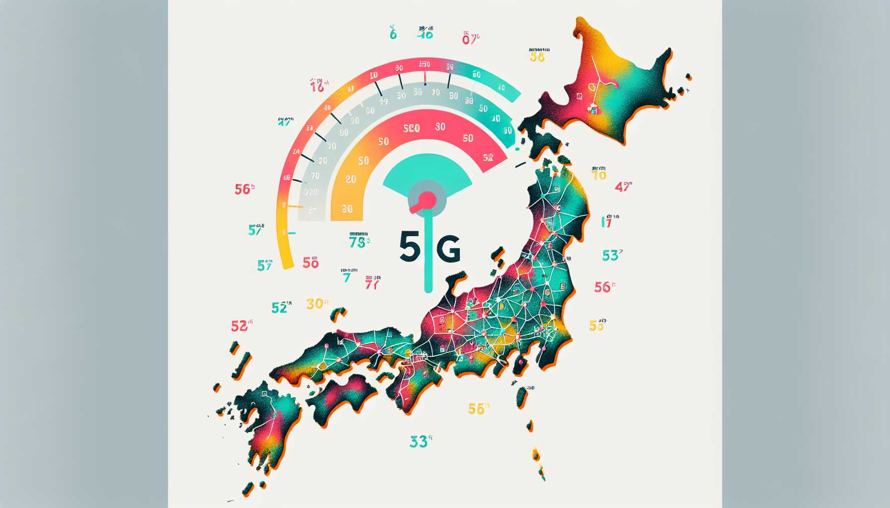 A map of Japan highlighting areas with 5G coverage and download speeds.