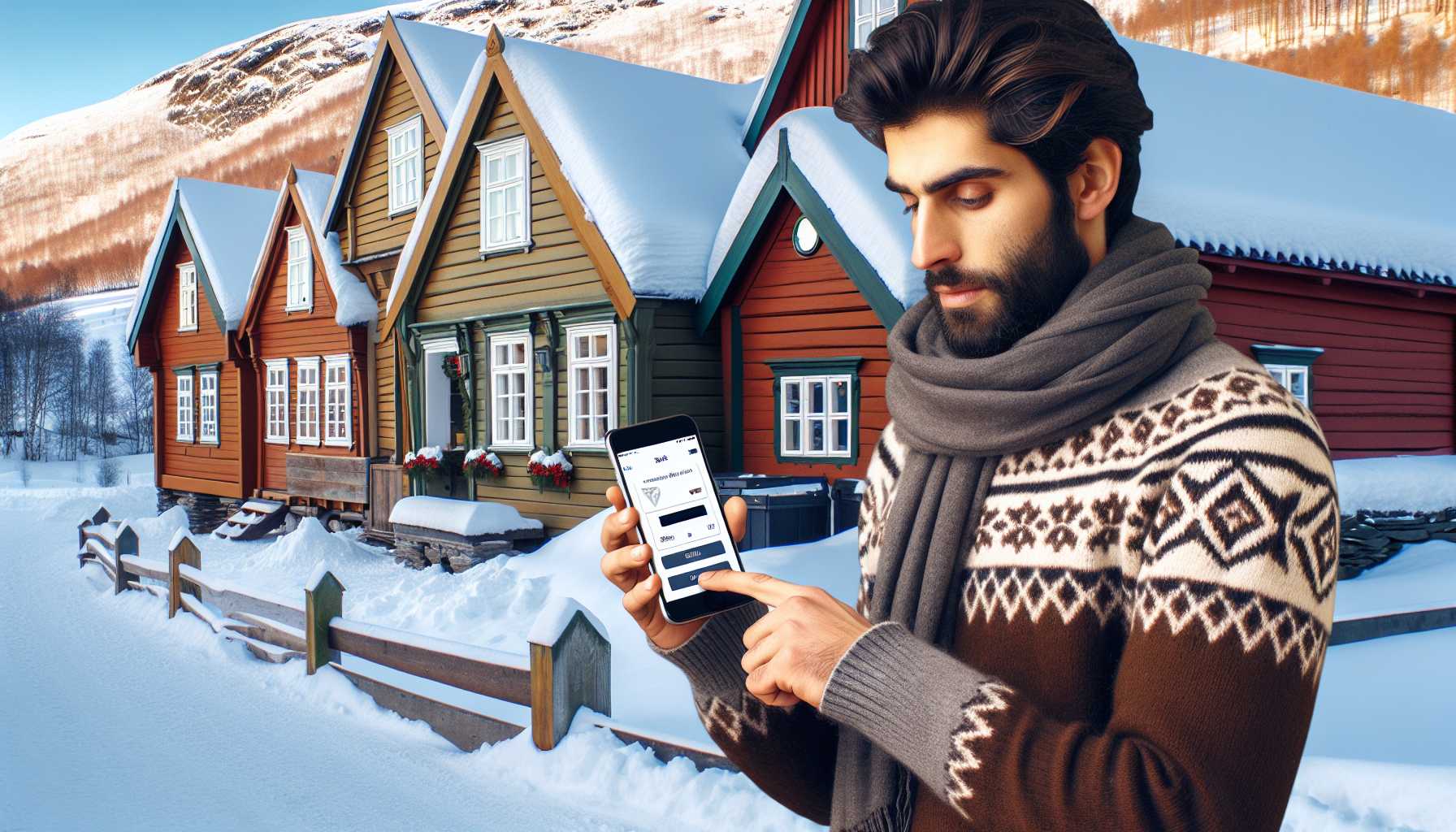 Person using mobile phone to pay online in Norway