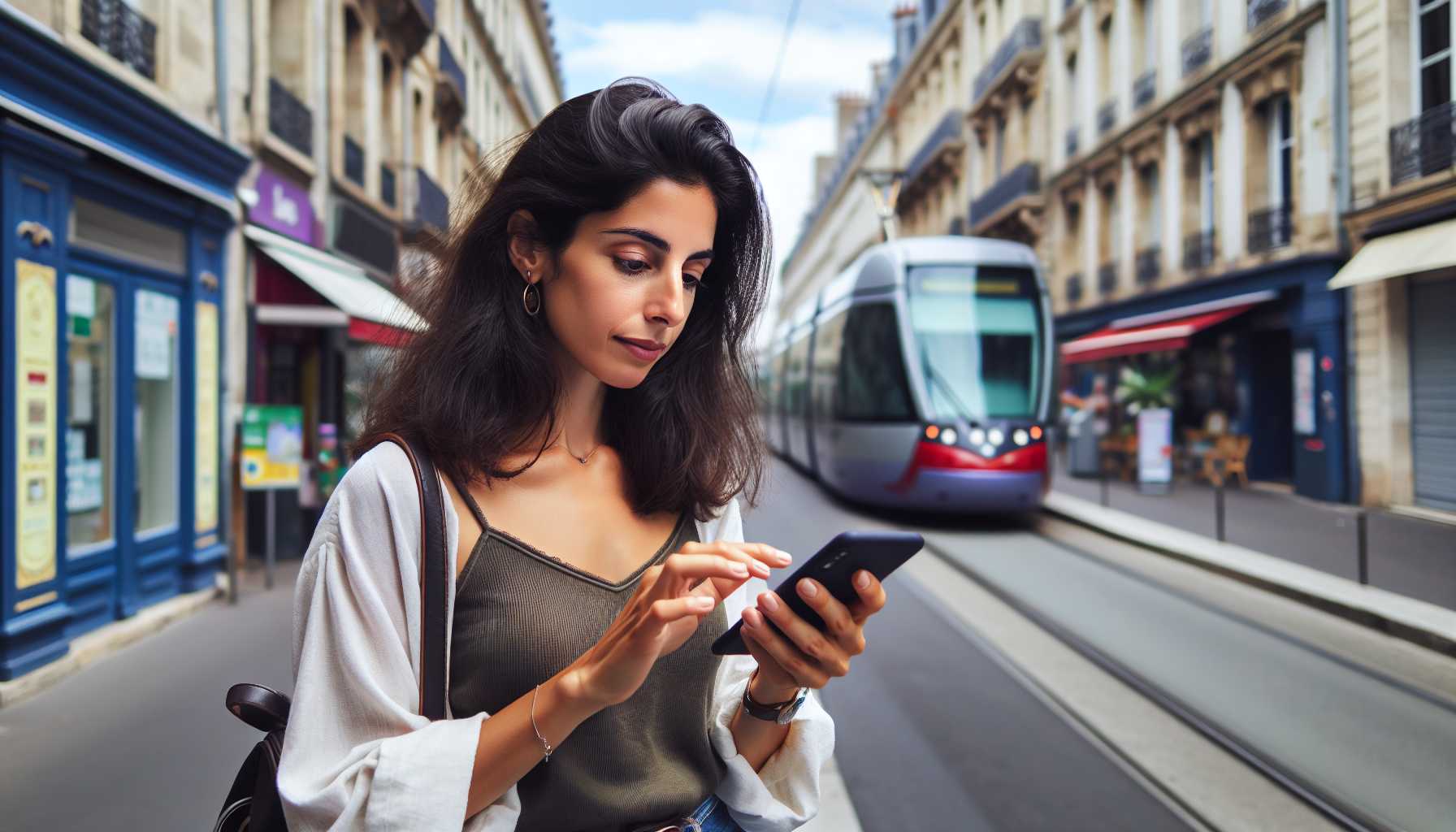 A person using a mobile app to buy a public transportation ticket in France