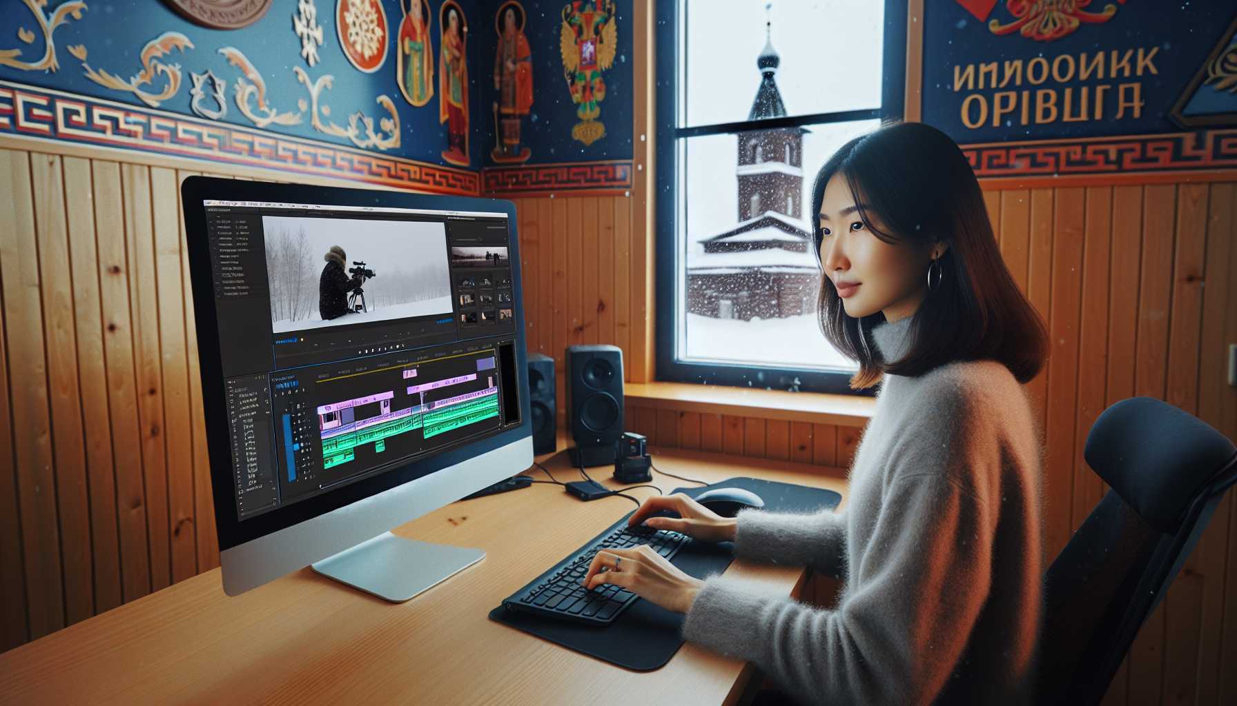 a person creating video content on a computer in Novosibirsk Oblast