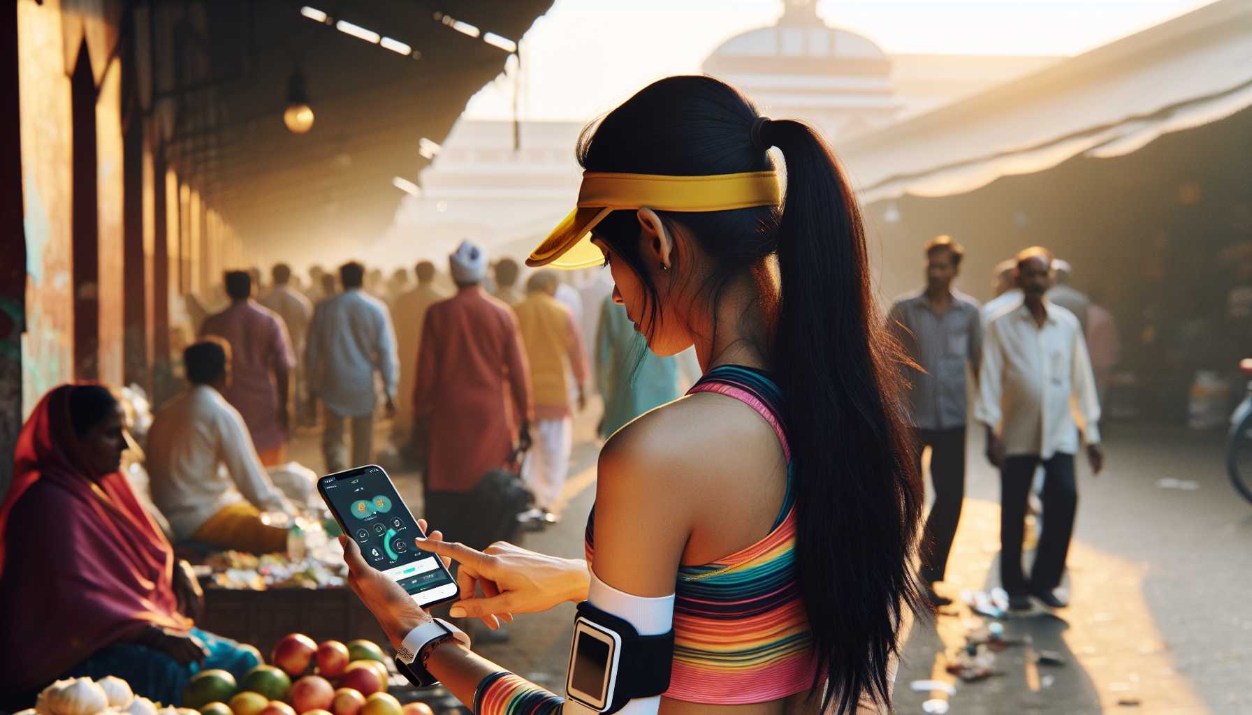 A person using a fitness tracking app on their smartphone in India