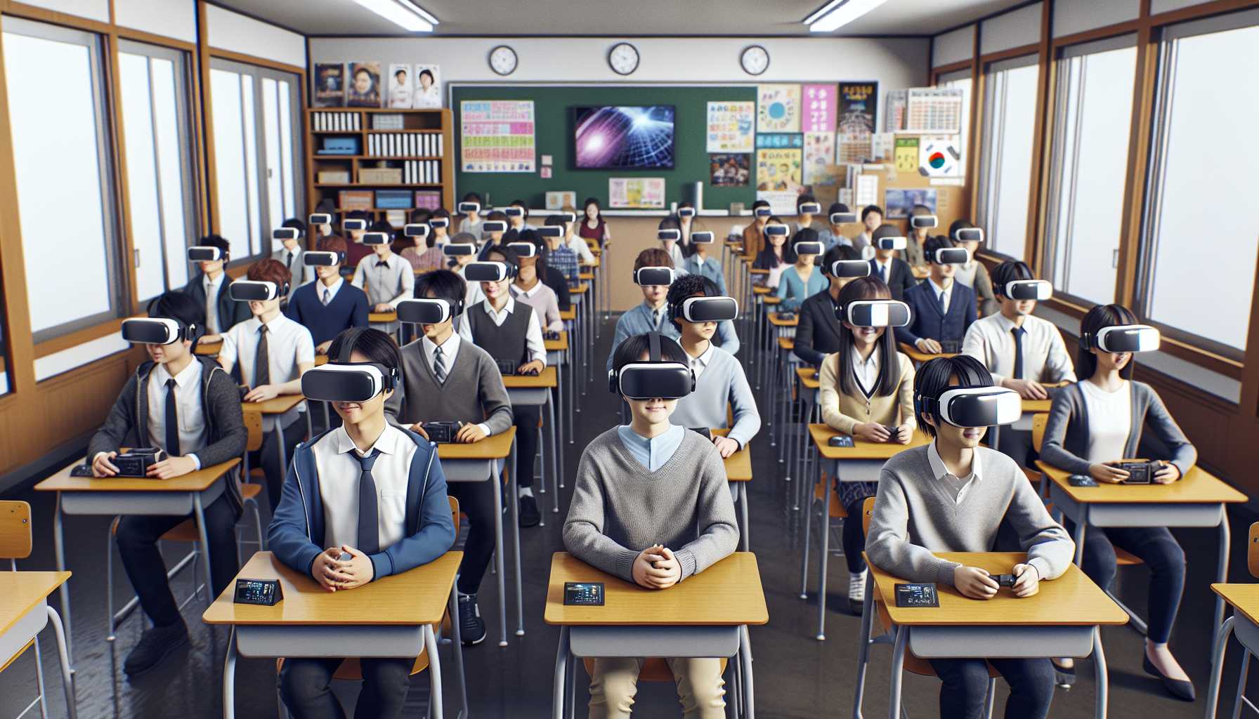 A classroom in Japan with students using VR headsets