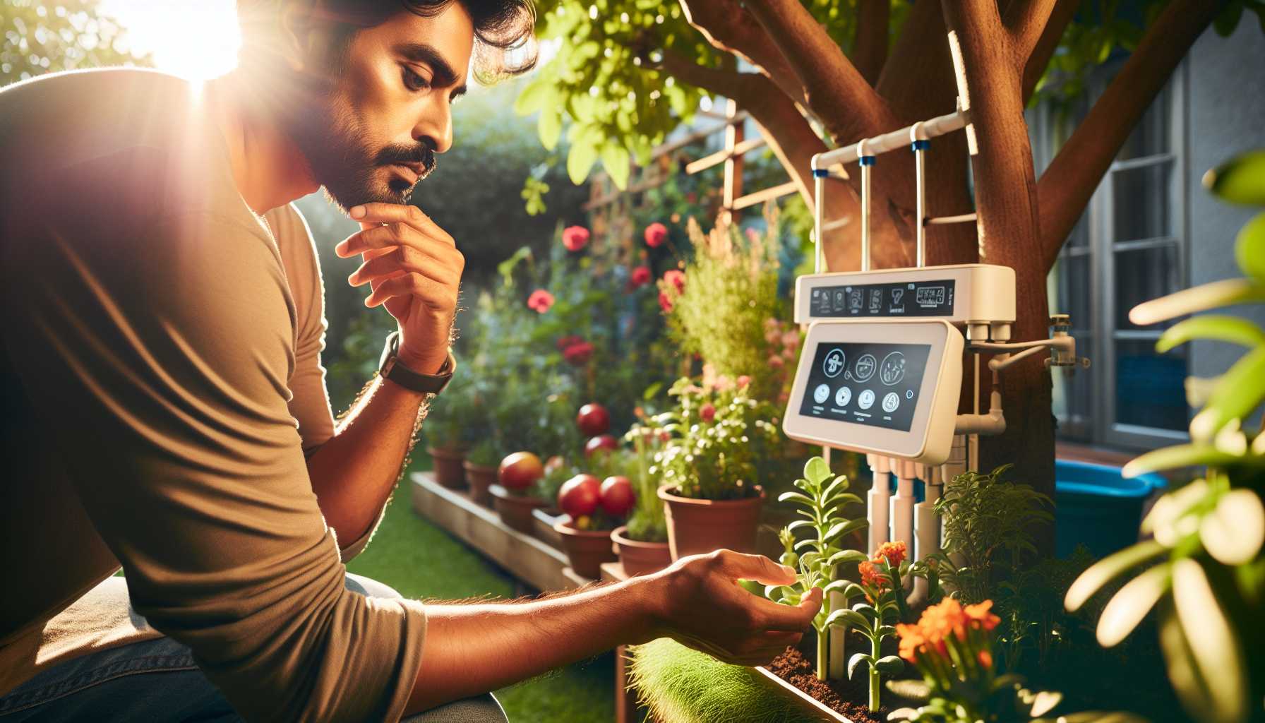 A person in South Africa using a smart irrigation system to water their garden