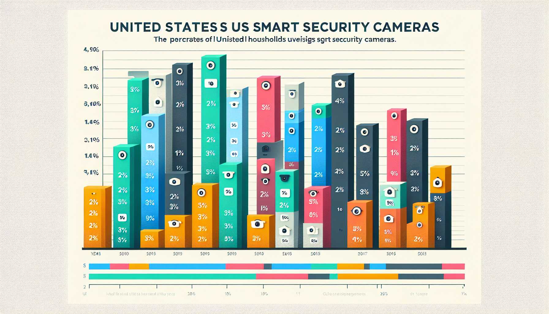 A graph showing the percentage of US households that use smart security cameras