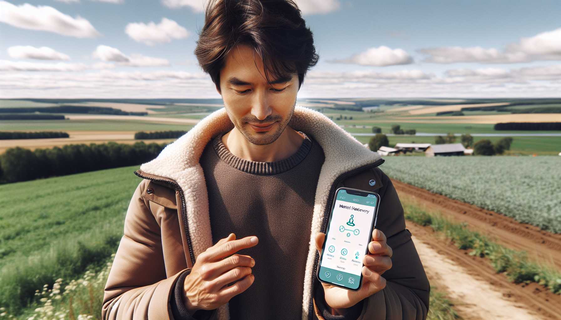 A person in Tambov Oblast using a mobile app for mental health and wellness.