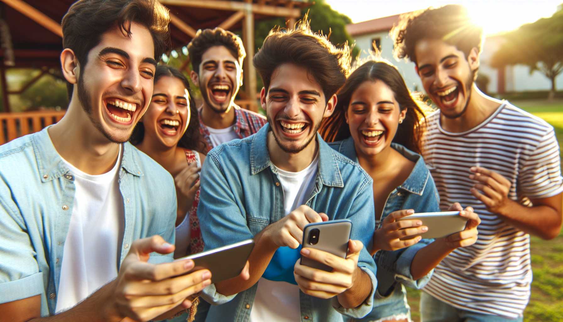 A group of young Brazilians using TikTok on their smartphones