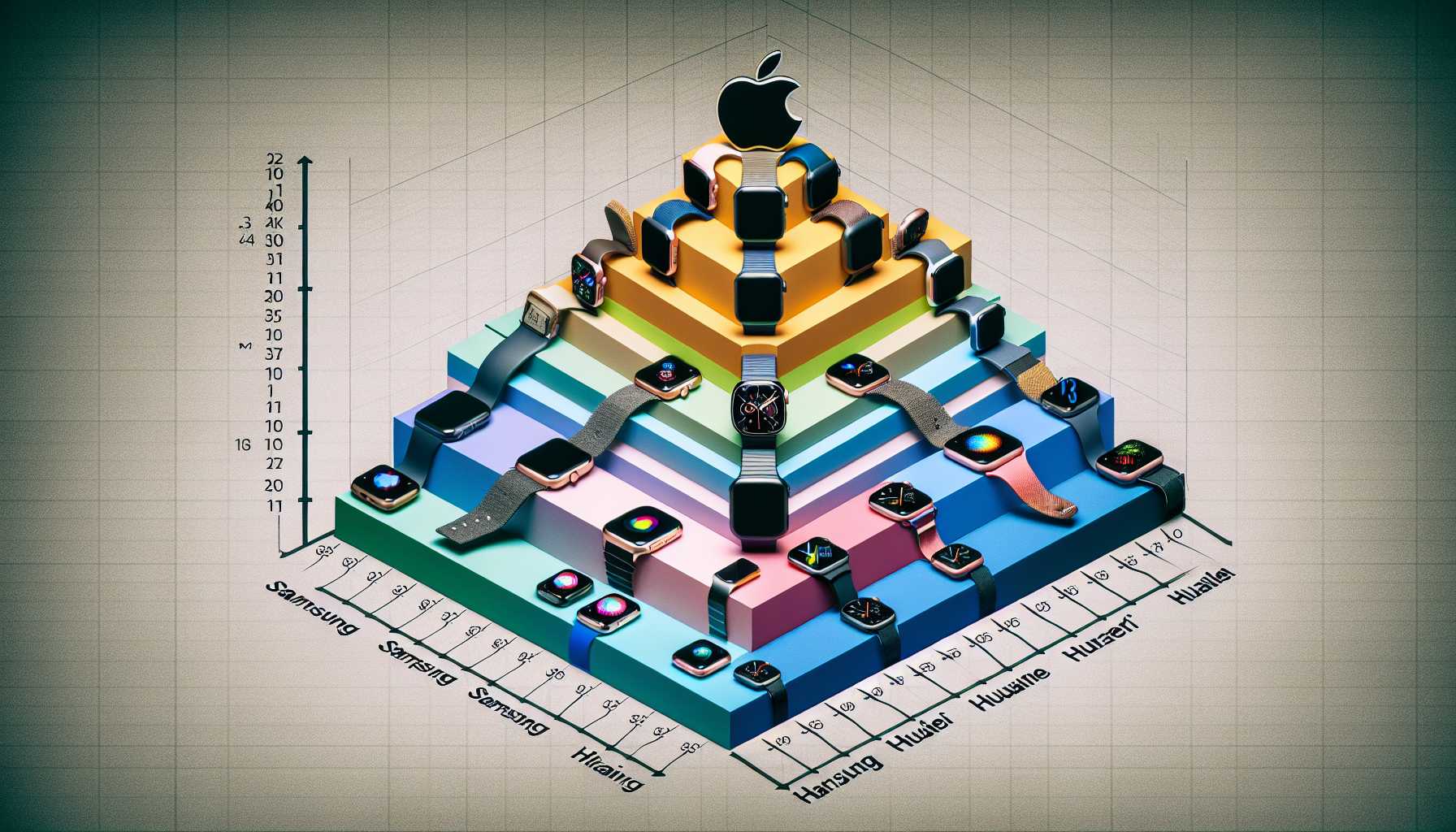 a graph showing the market share of smartwatch brands in Italy, with Apple in the lead followed by Samsung, Huawei, and others