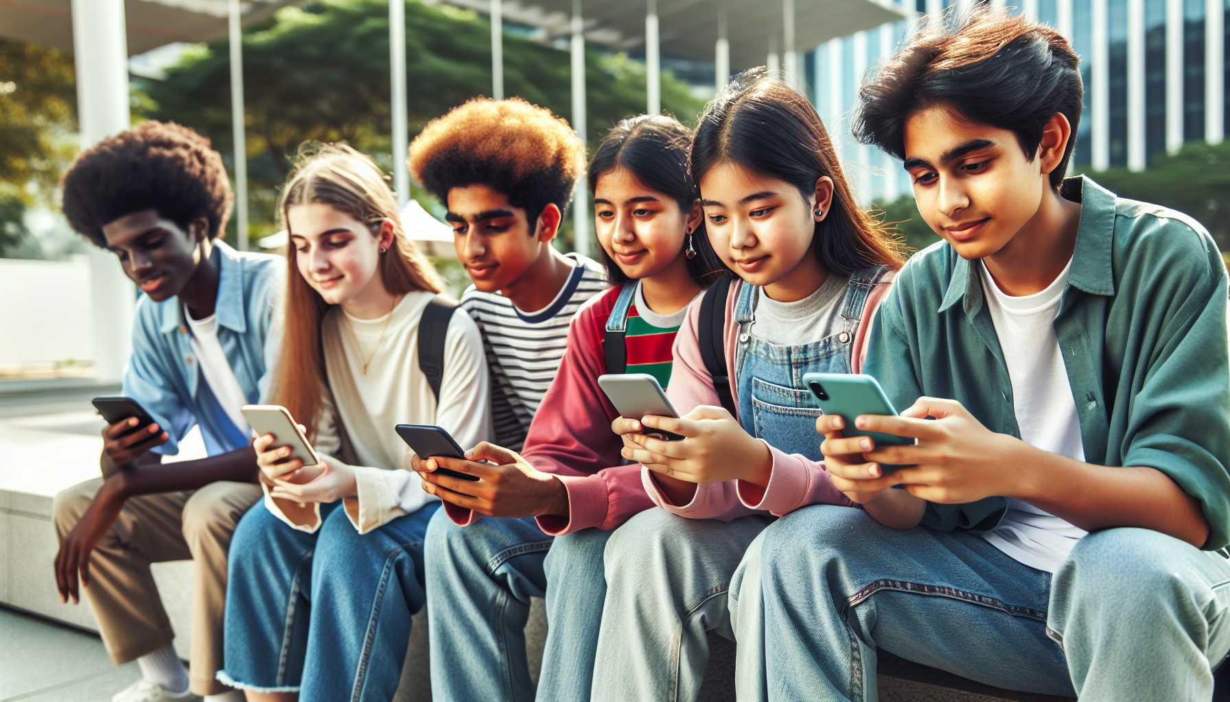 A group of teenagers using smartphones