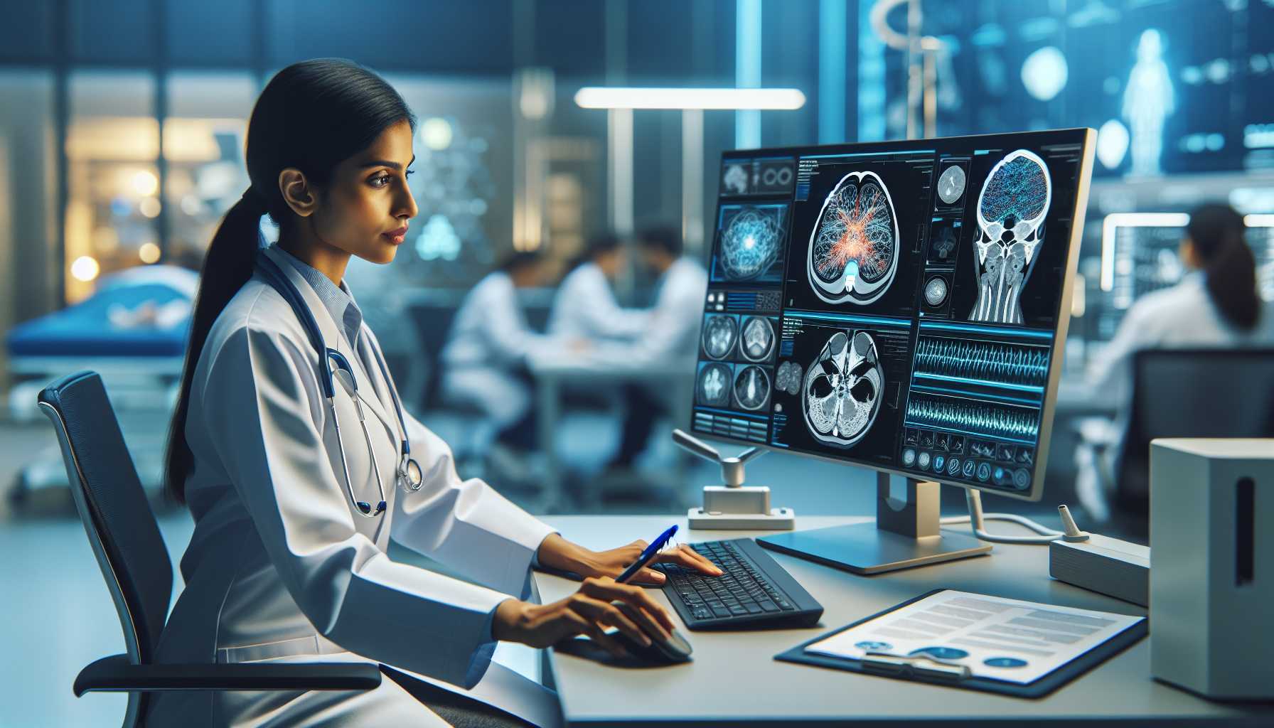 Doctor using AI-powered medical imaging analysis tool