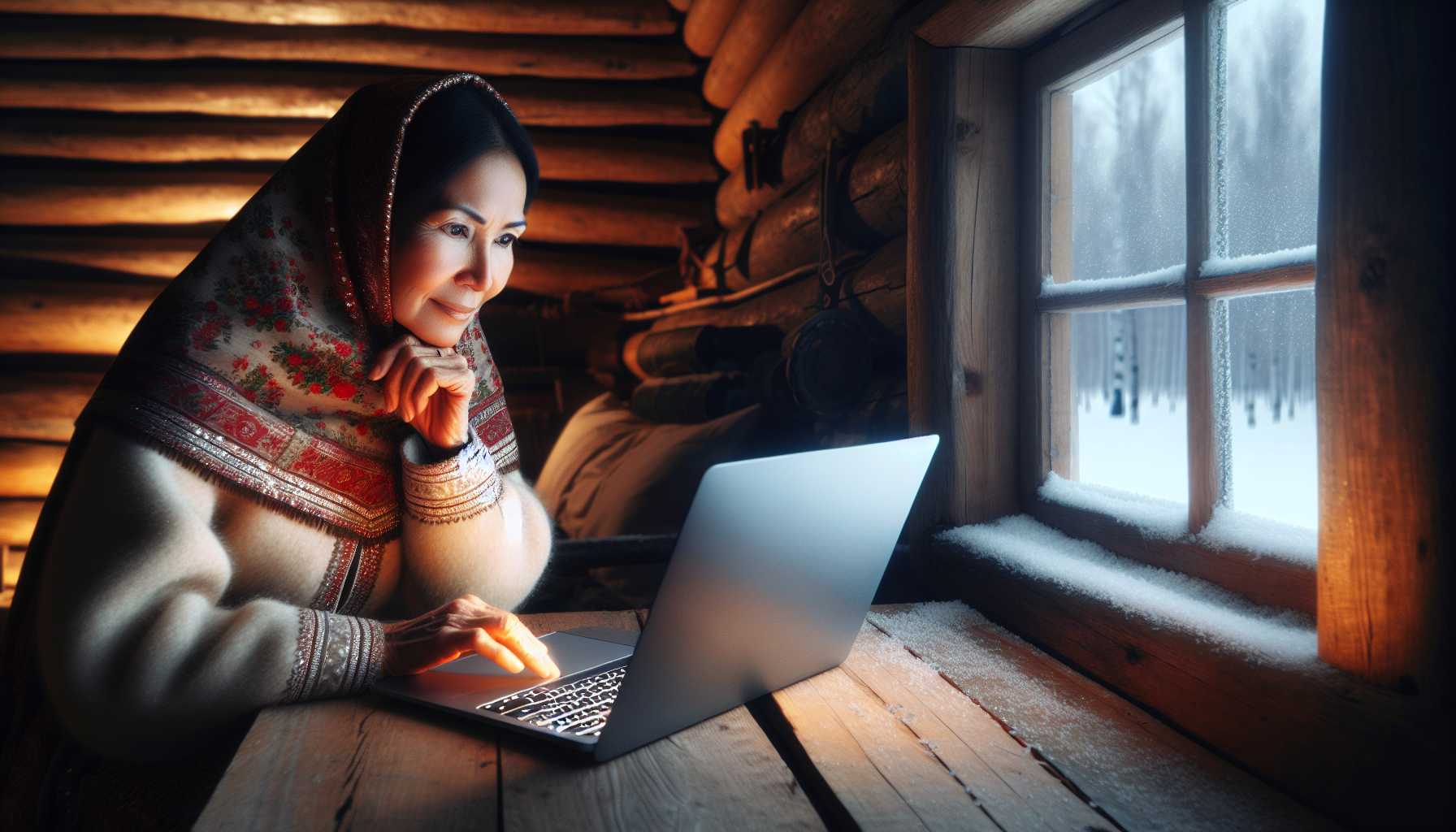 A person in Russia watching video streaming on a laptop