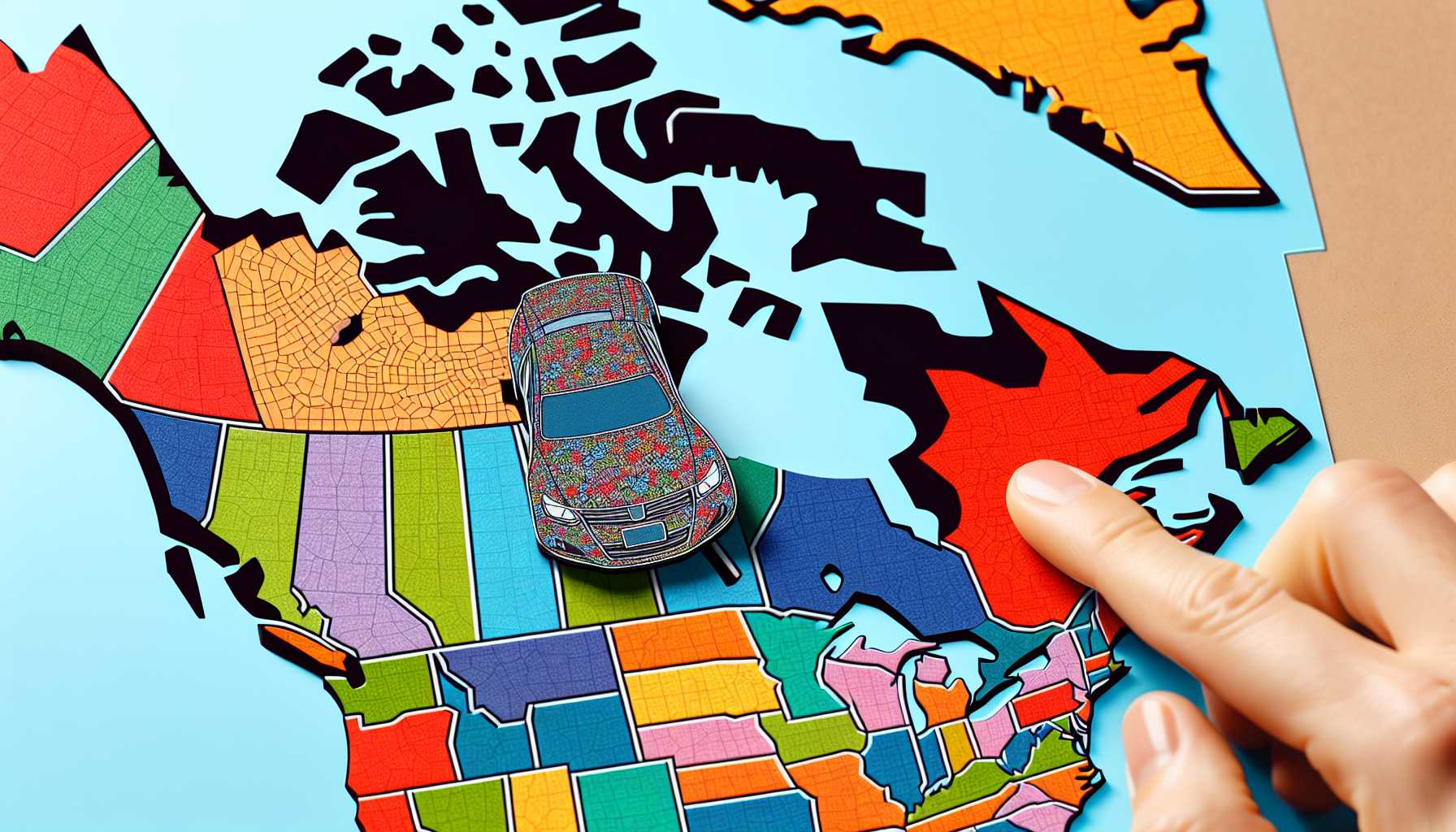 a map of Canada with a car icon on it