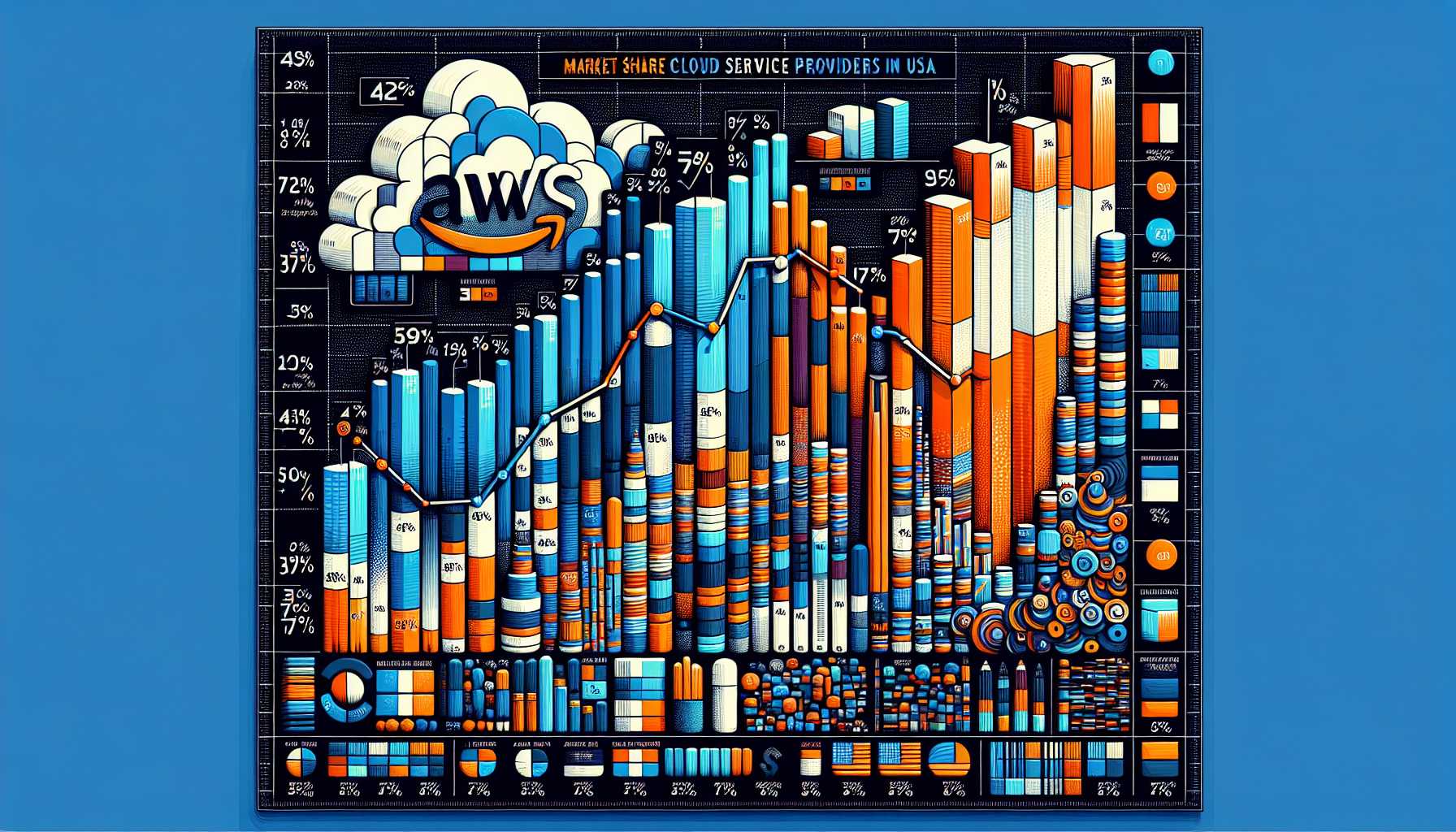 A graph showing the market share of different cloud service providers in the USA, with AWS having the largest share.