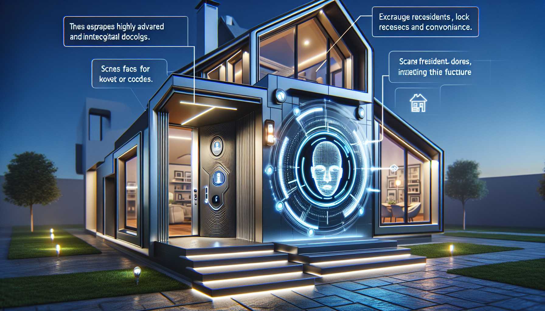 visionary concept of a smart home featuring digital lock technology with facial recognition