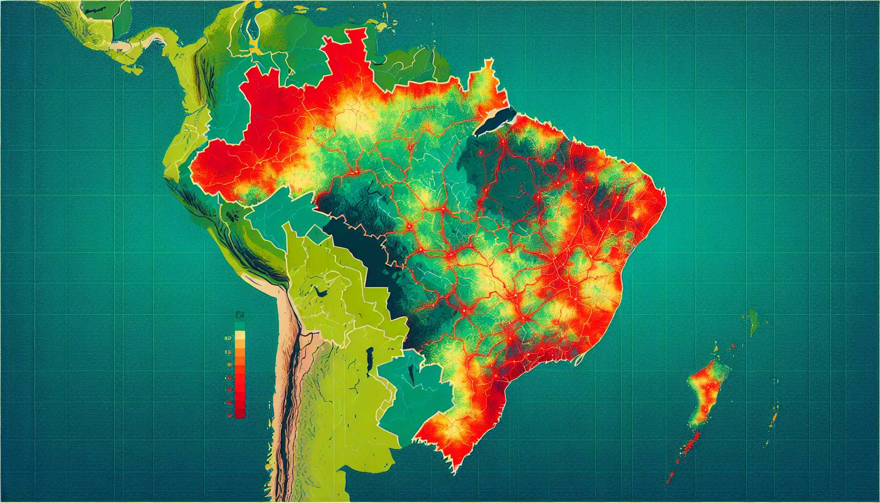 A map of Brazil with 4G network coverage highlighted