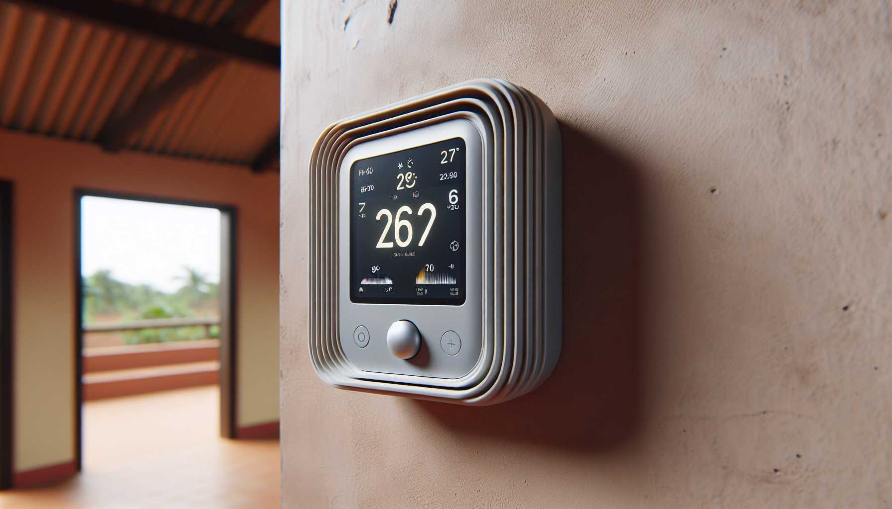 a smart thermostat installed on a wall in a home in Guinea-Bissau