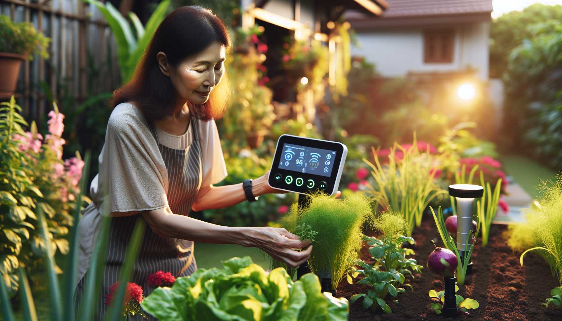 A person using a smart irrigation system in their garden