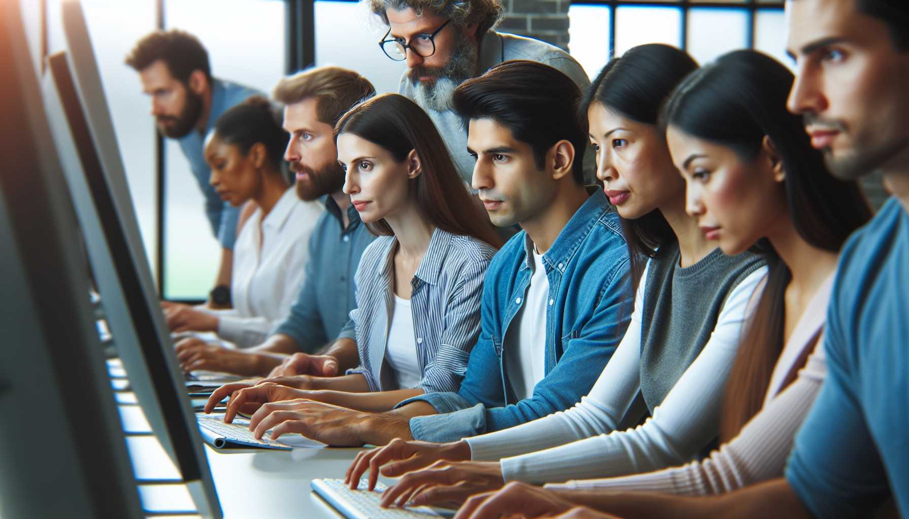 a group of people working together on a computer screen