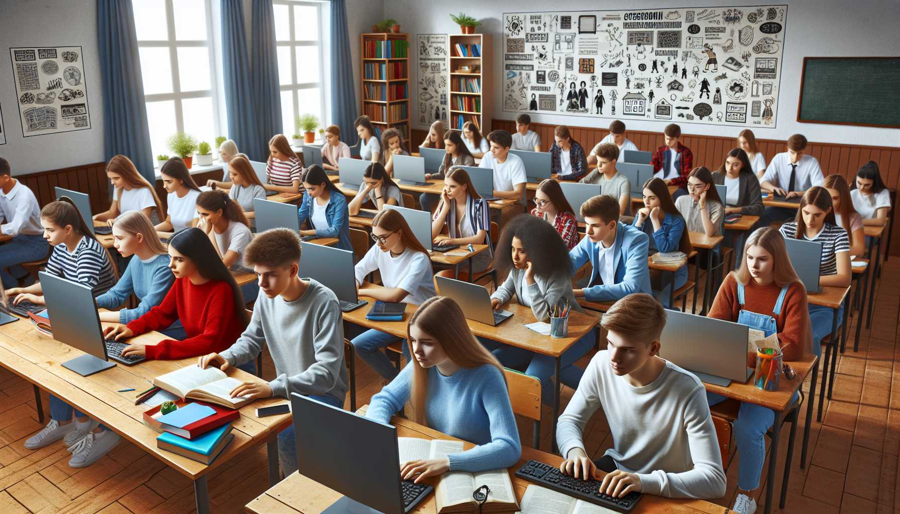 Students using computers in a school in Chuvashia