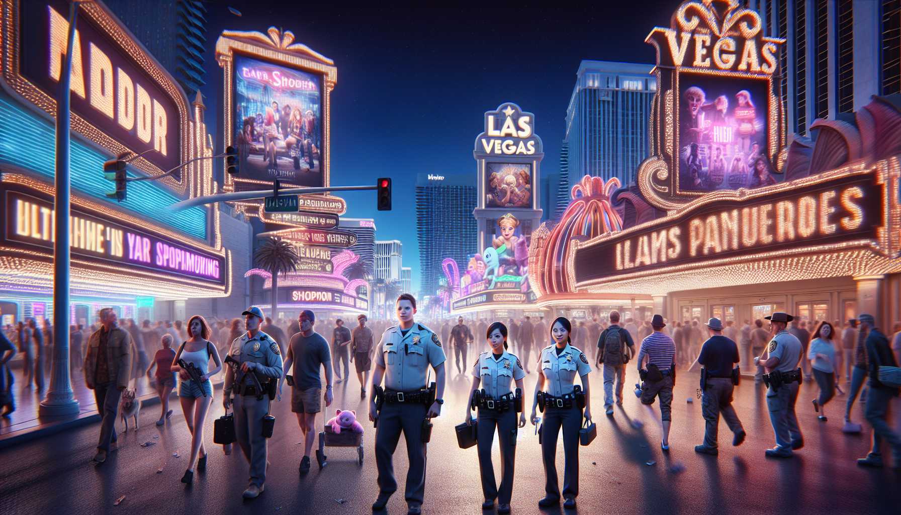 Las Vegas Strip scene with law enforcement