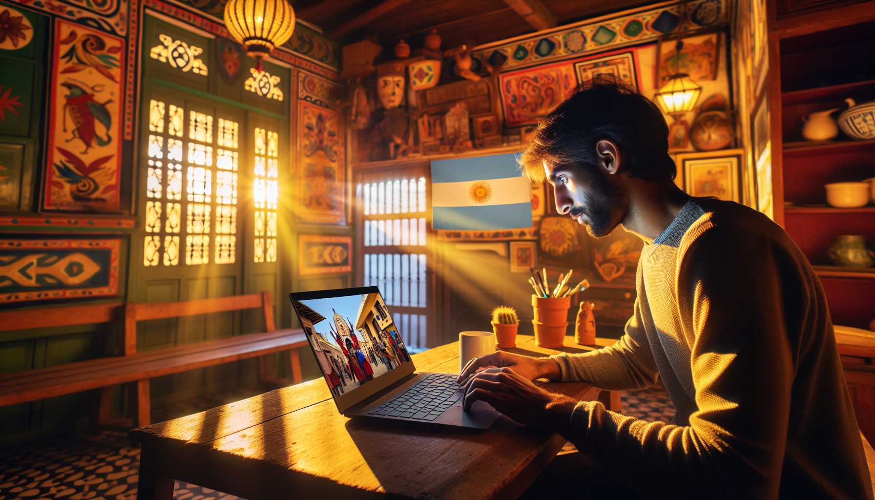 Person watching streaming video on a laptop in Argentina