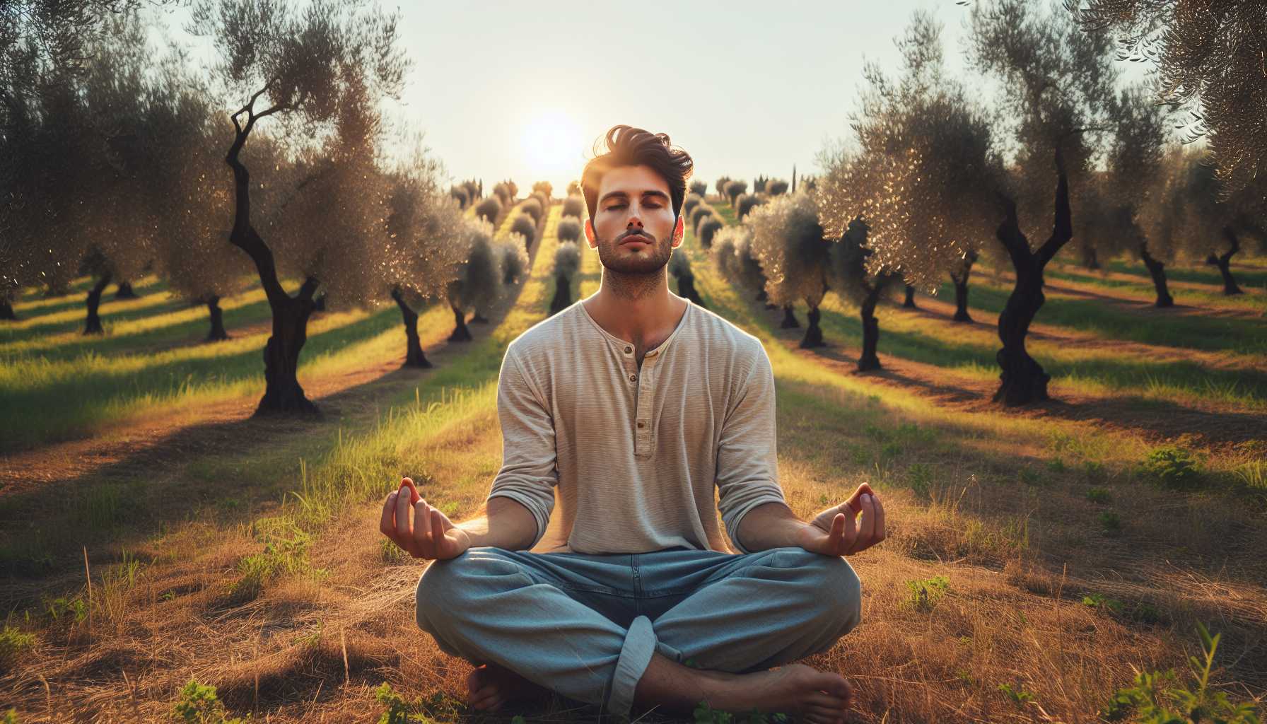 A person meditating in a peaceful setting in Italy