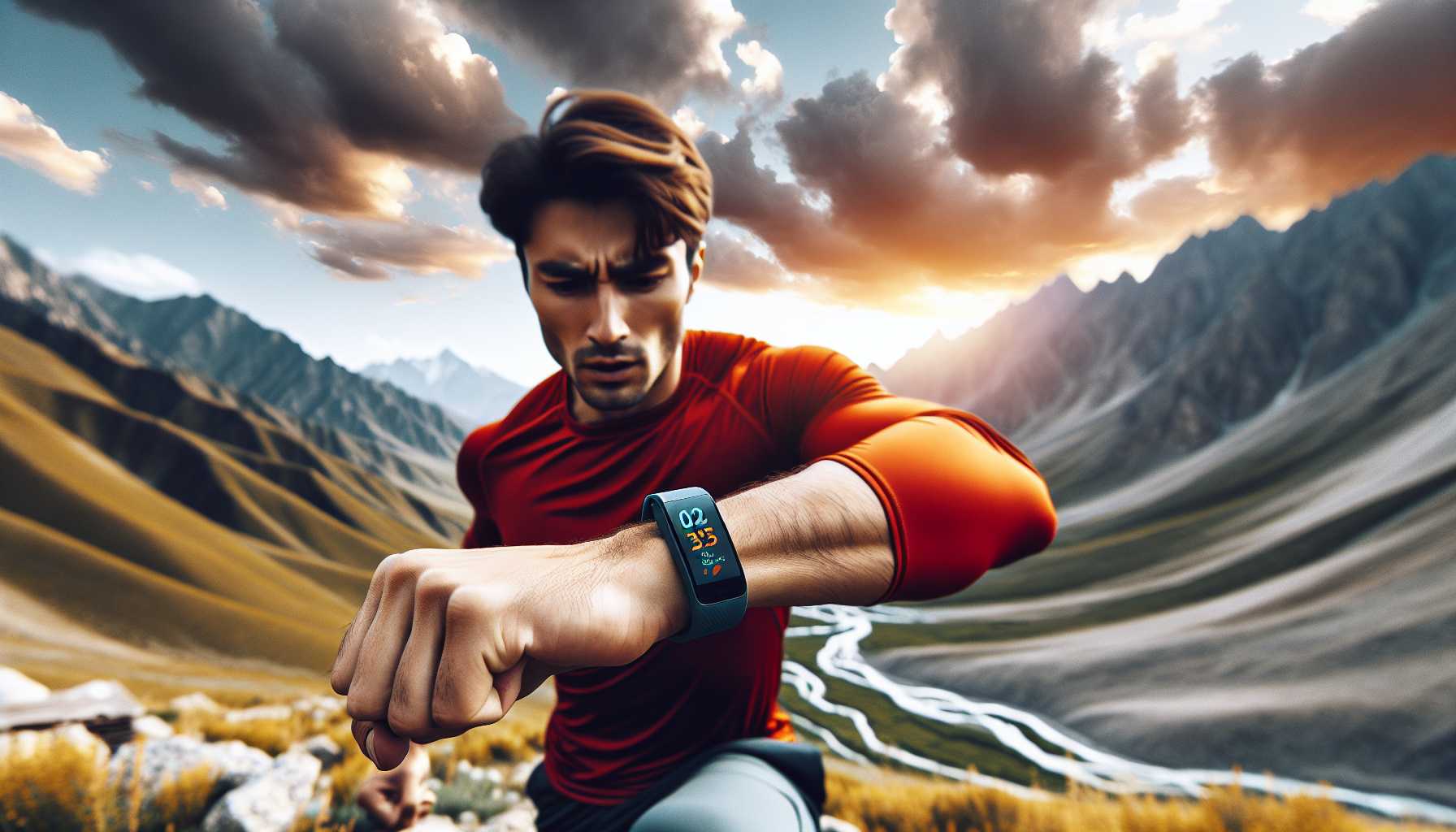 A person in Tajikistan using a fitness tracker to track their physical activity.