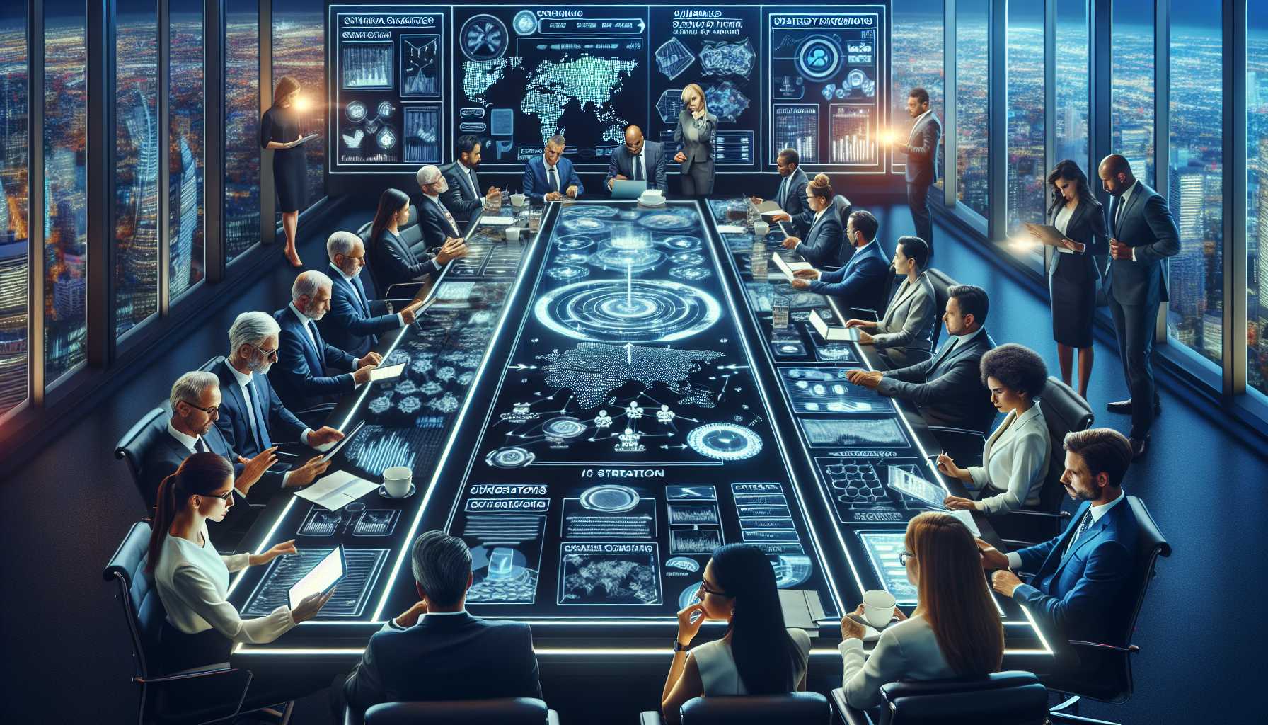 Tech leaders discussing strategy in a boardroom