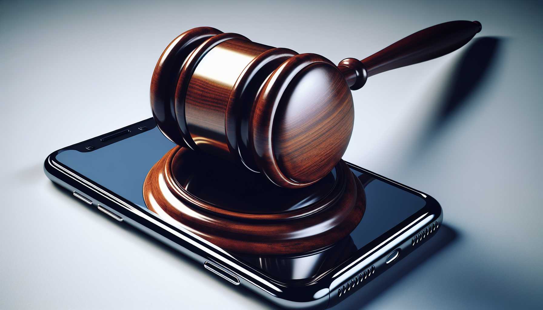 a gavel on top of a smartphone symbolizing legal issues in the tech industry