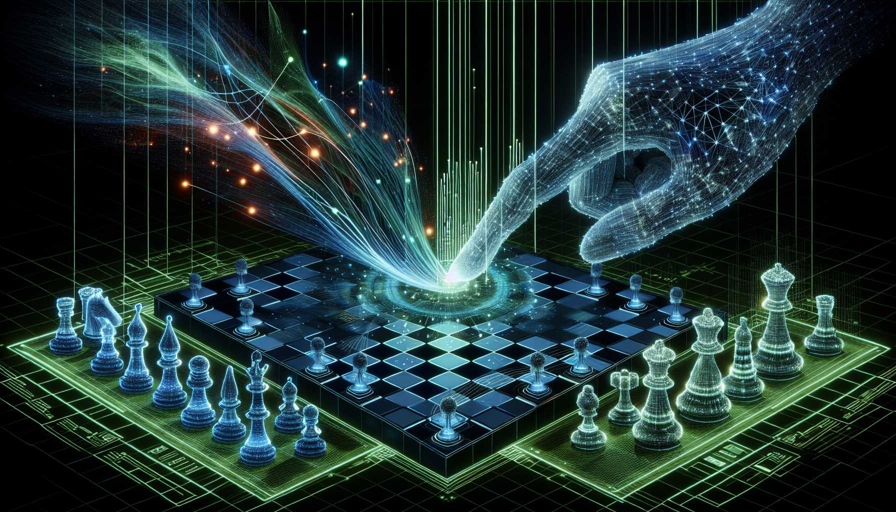 abstract depiction of AI system altering a virtual chessboard