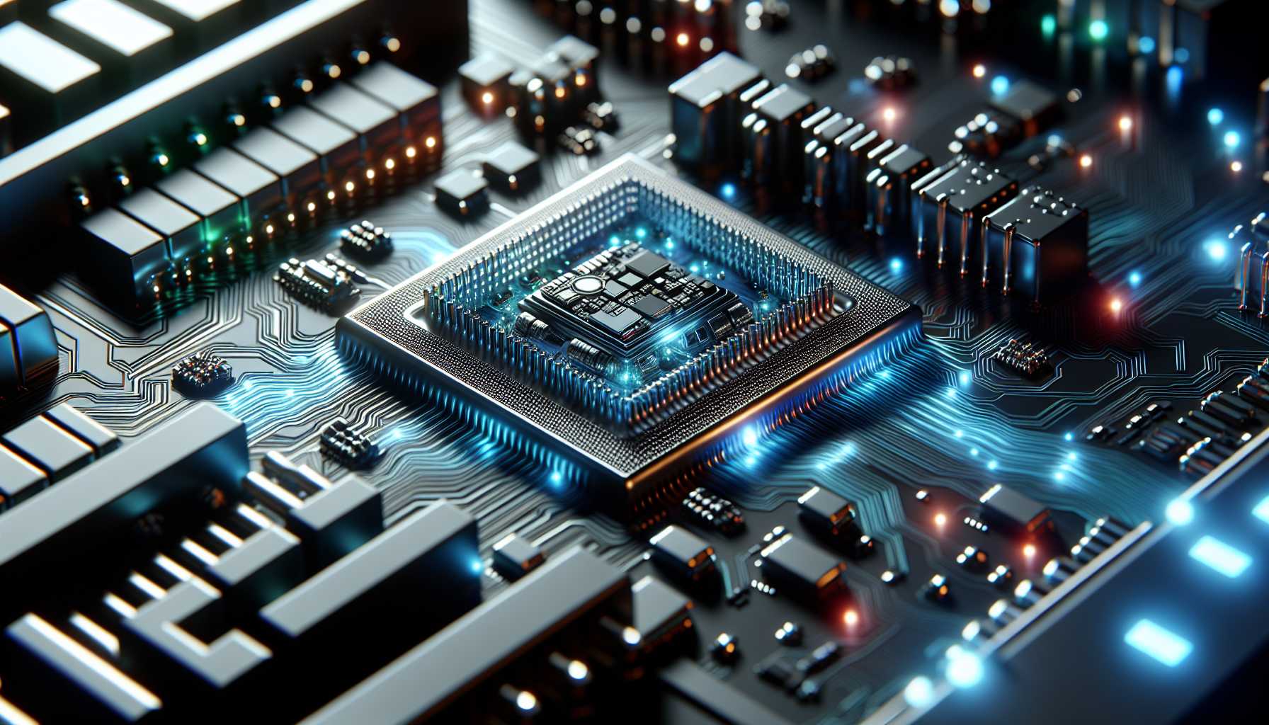 A close-up of a powerful computer chip in motion