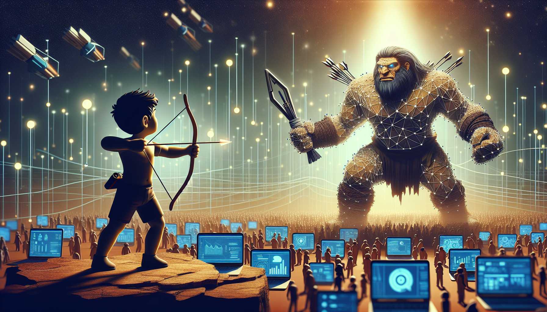 a clash between Chegg and Google, depicted as a modern David vs. Goliath face-off in a digital arena