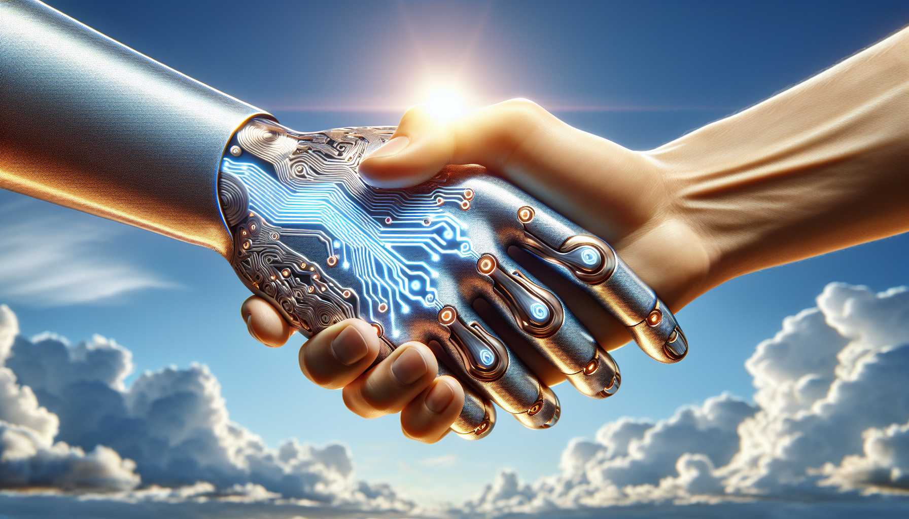 AI and human cooperation symbolized by a handshake