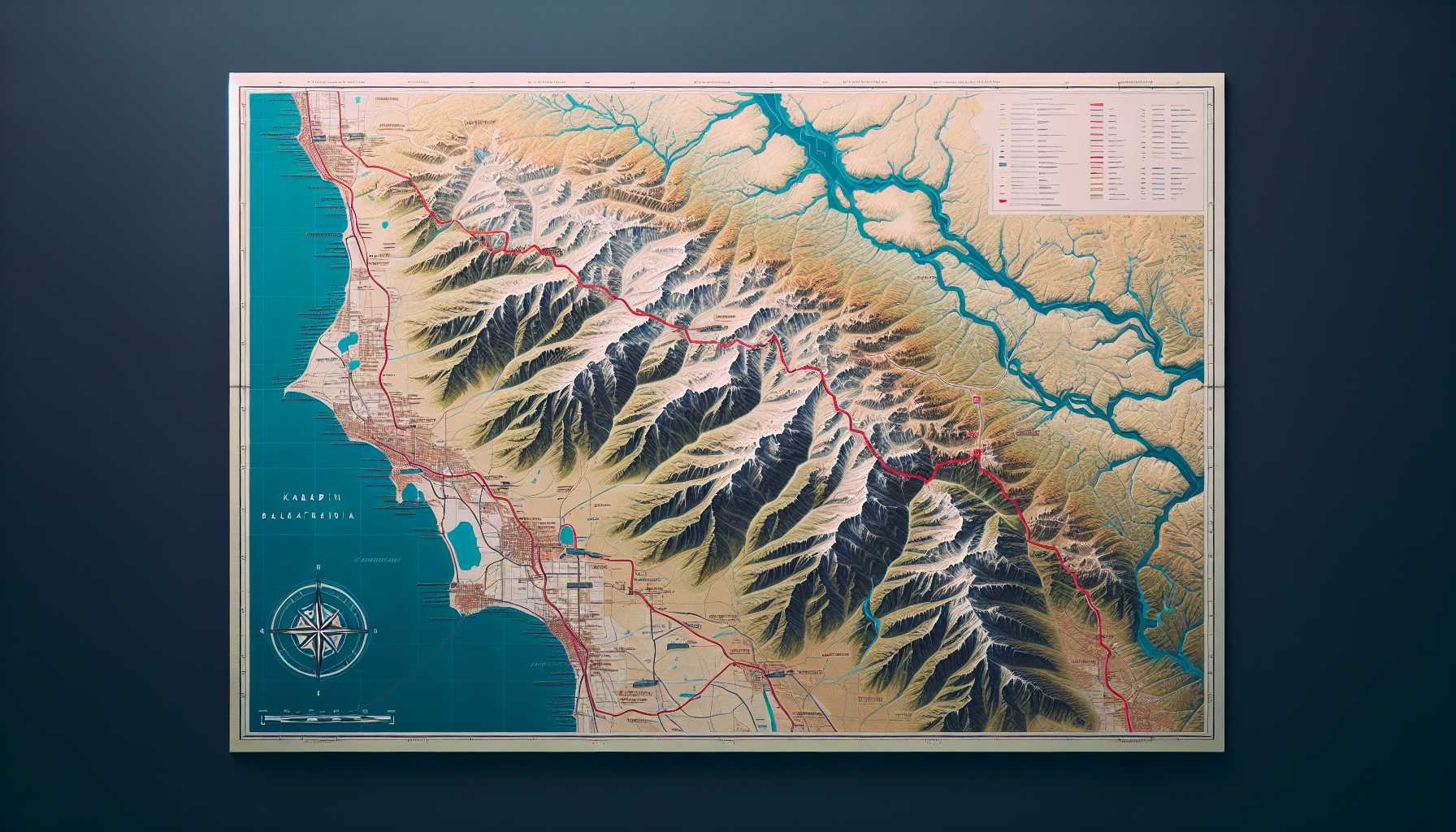 a map of Kabardino-Balkaria with a red navigation line