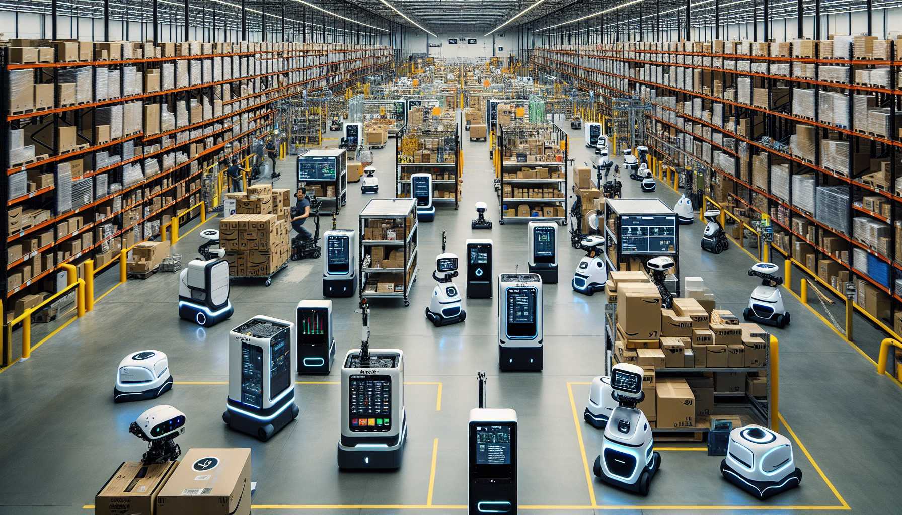 Amazon AI-powered robots in operation inside a warehouse