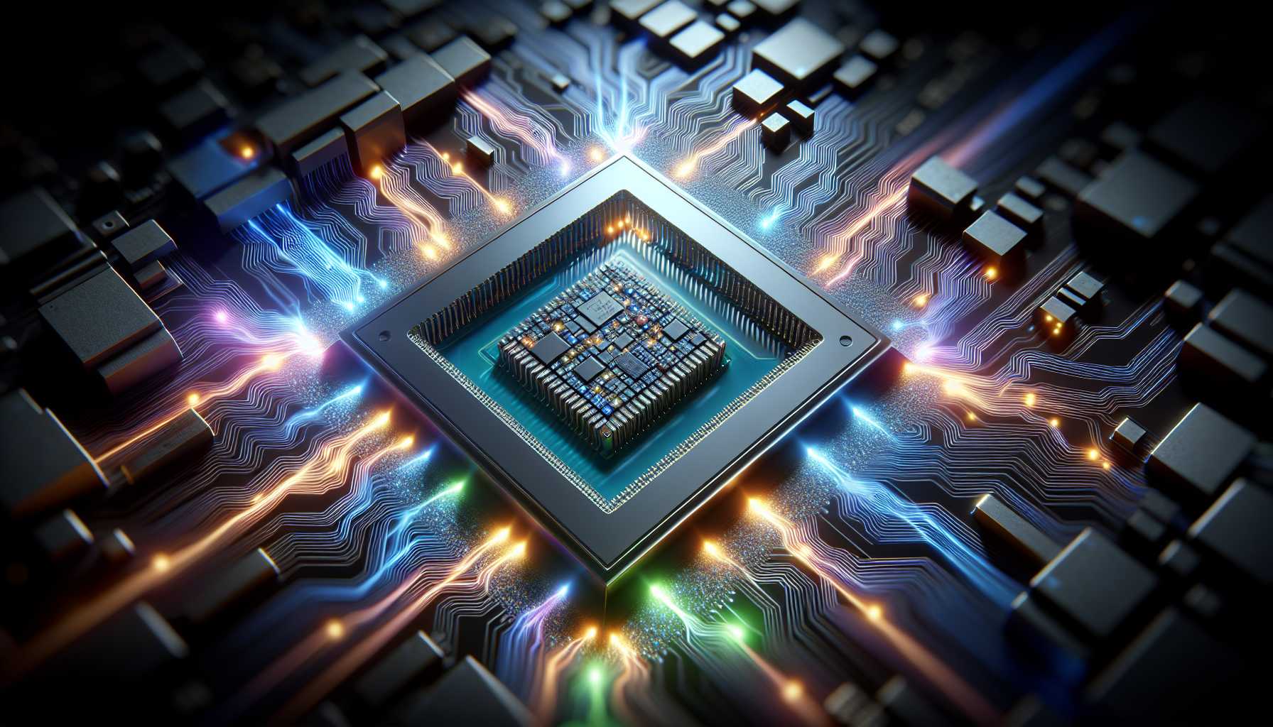 Nvidia AI semiconductor chip with glowing circuits