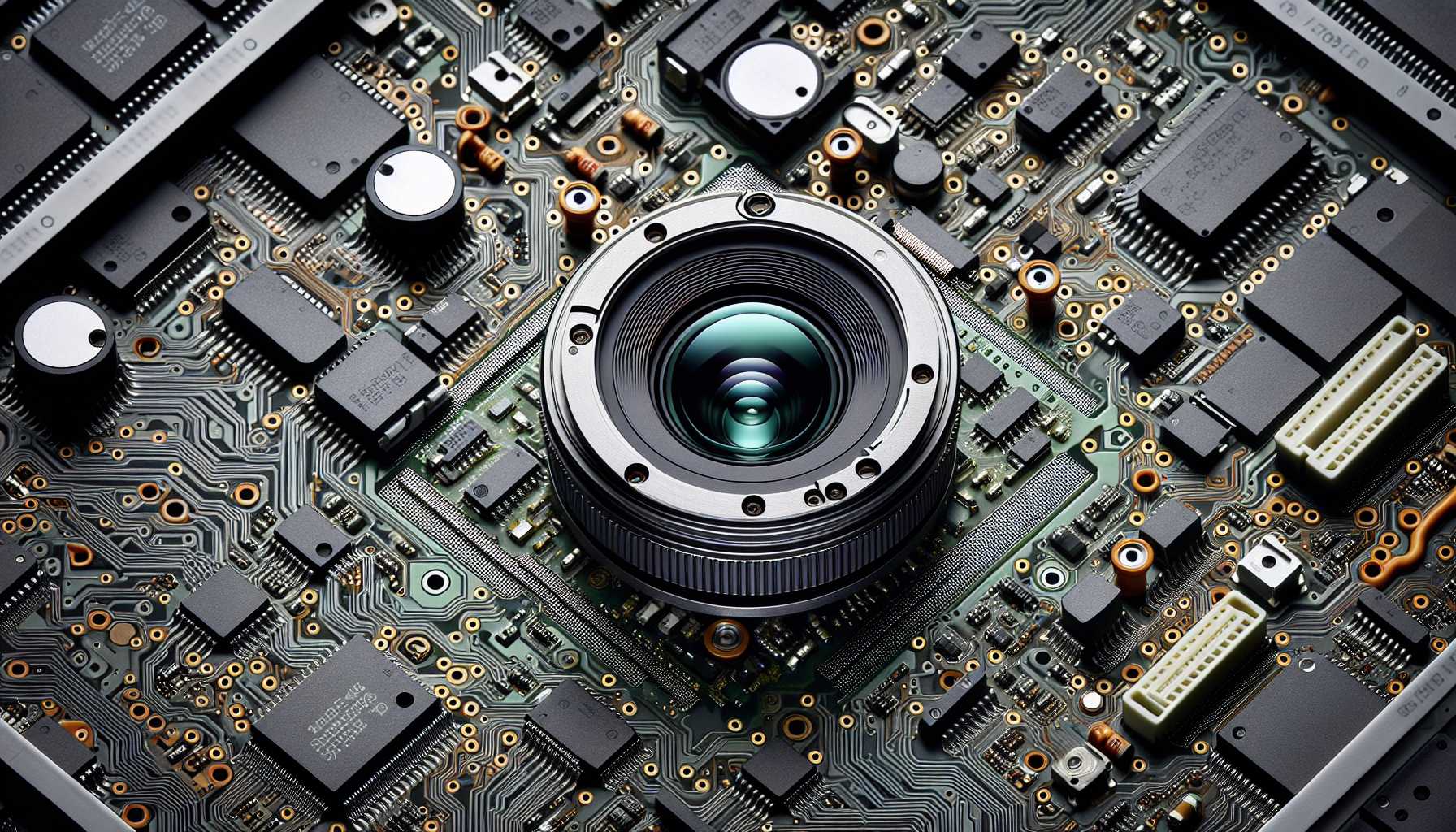 a circuit board with a camera lens in the middle